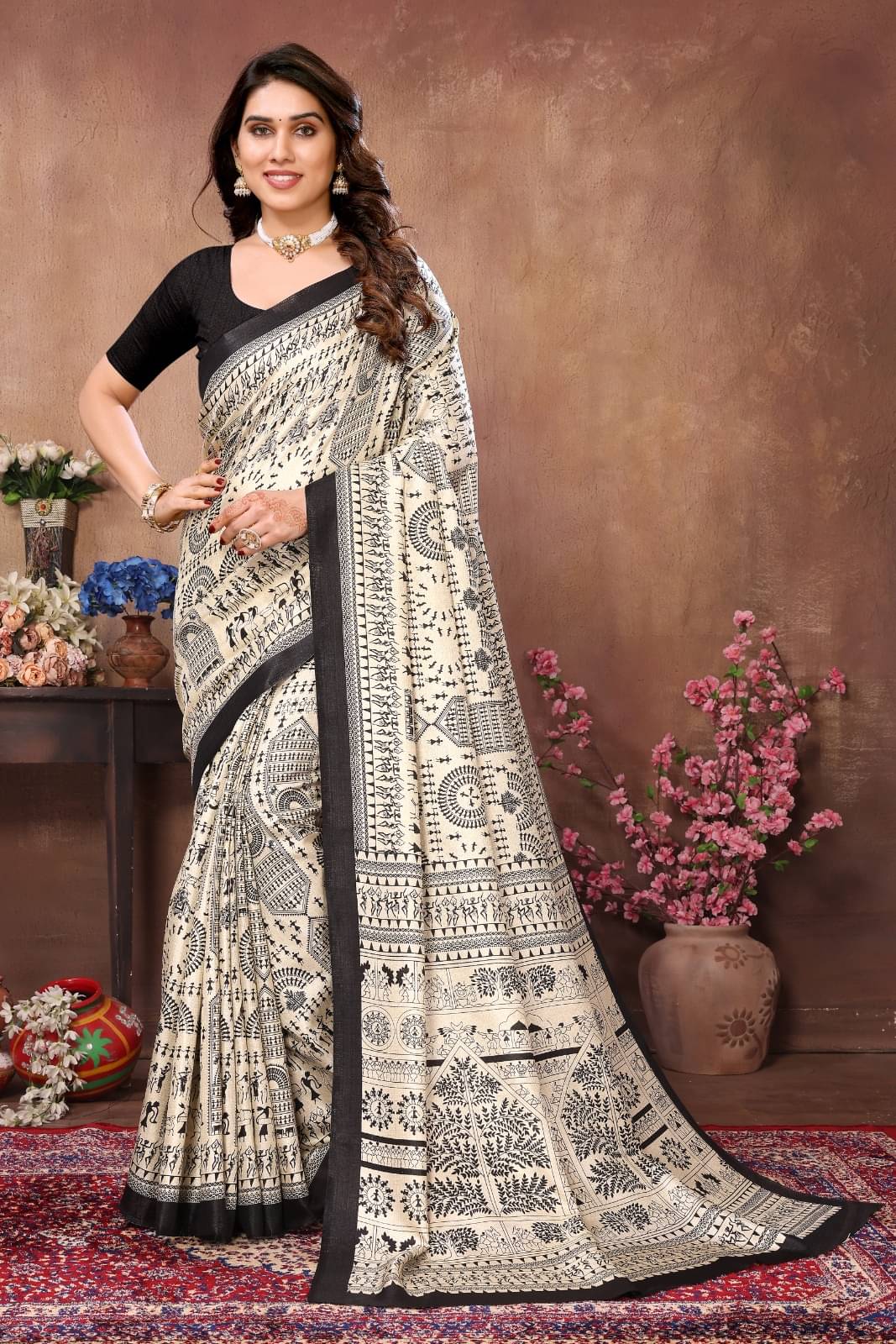 PEER STORE Cotton Printed Saree With Unstitched Blouse Piece ( Black ) PEER STORE Cotton Printed Saree With Unstitched Blouse Piece ( Black )