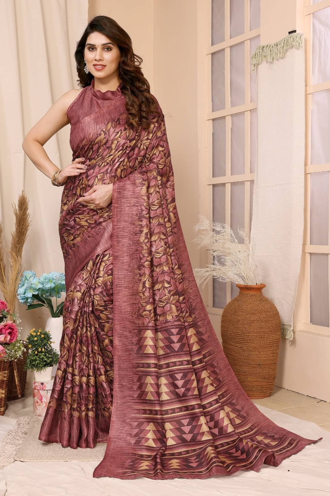 PEER STORE Cotton Printed Saree With Unstitched Blouse Piece ( Maroon )     			PEER STORE Cotton Printed Saree With Unstitched Blouse Piece ( Maroon )