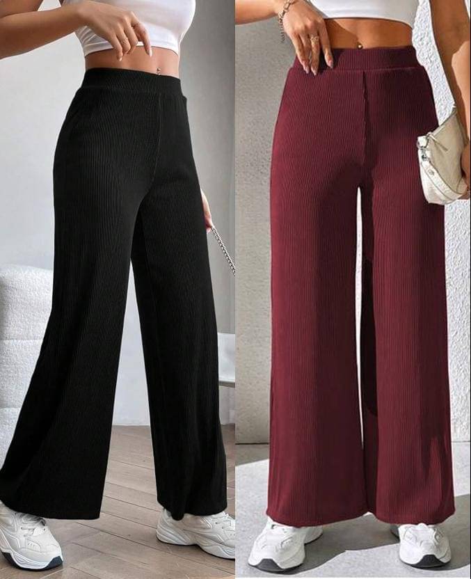     			Qyaas Pack of 2 Lycra Straight Women's Formal Pants ( Black,Maroon )