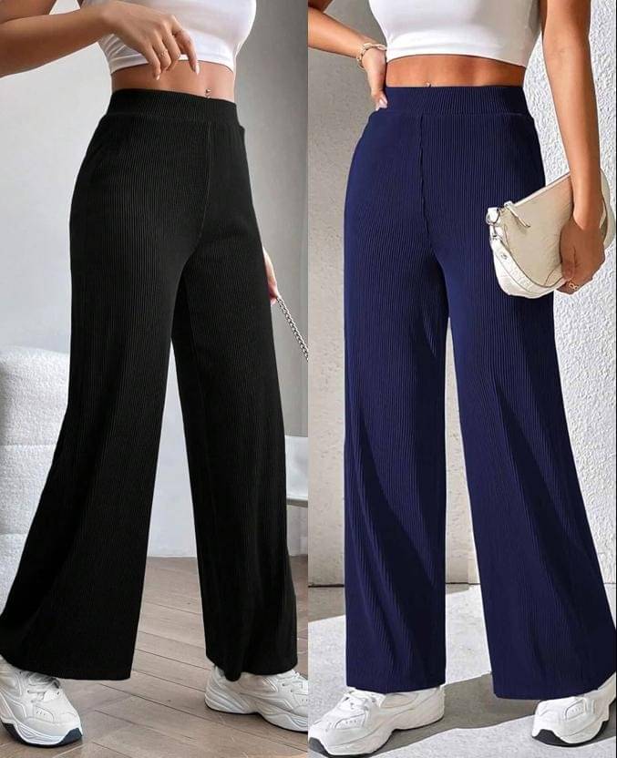     			Qyaas Pack of 2 Lycra Straight Women's Formal Pants ( Black,Navy Blue )