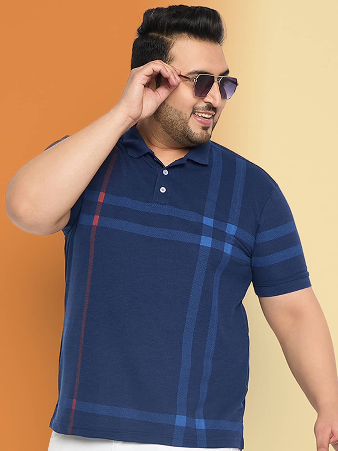 RELANE Men Cotton Blend Regular Fit Printed Polo T Shirt ( Navy )