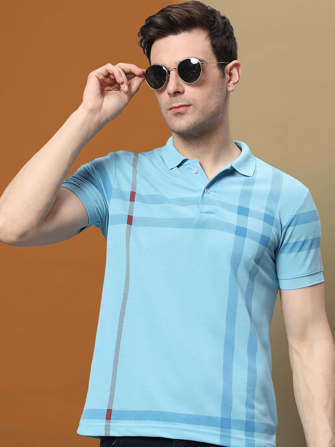     			RELANE Men Cotton Blend Regular Fit Printed Polo T Shirt ( Aqua )