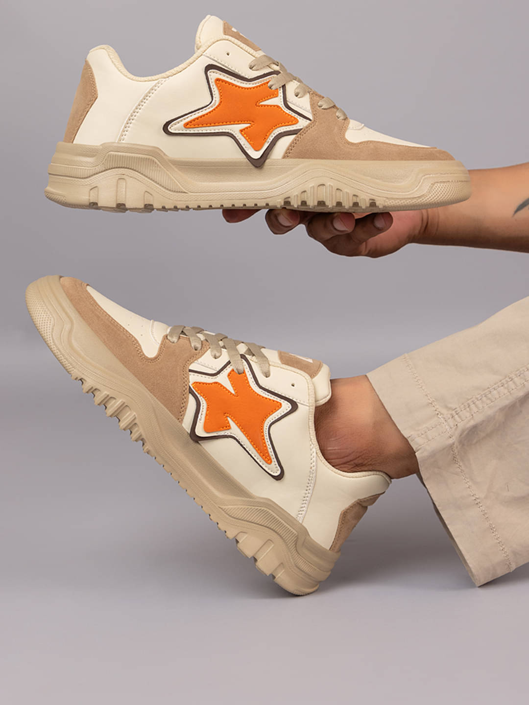     			RUN SEVEN ( by GO21 ) Soft Insole, Slip-Resistance|Chunky Beige Men's Sneakers