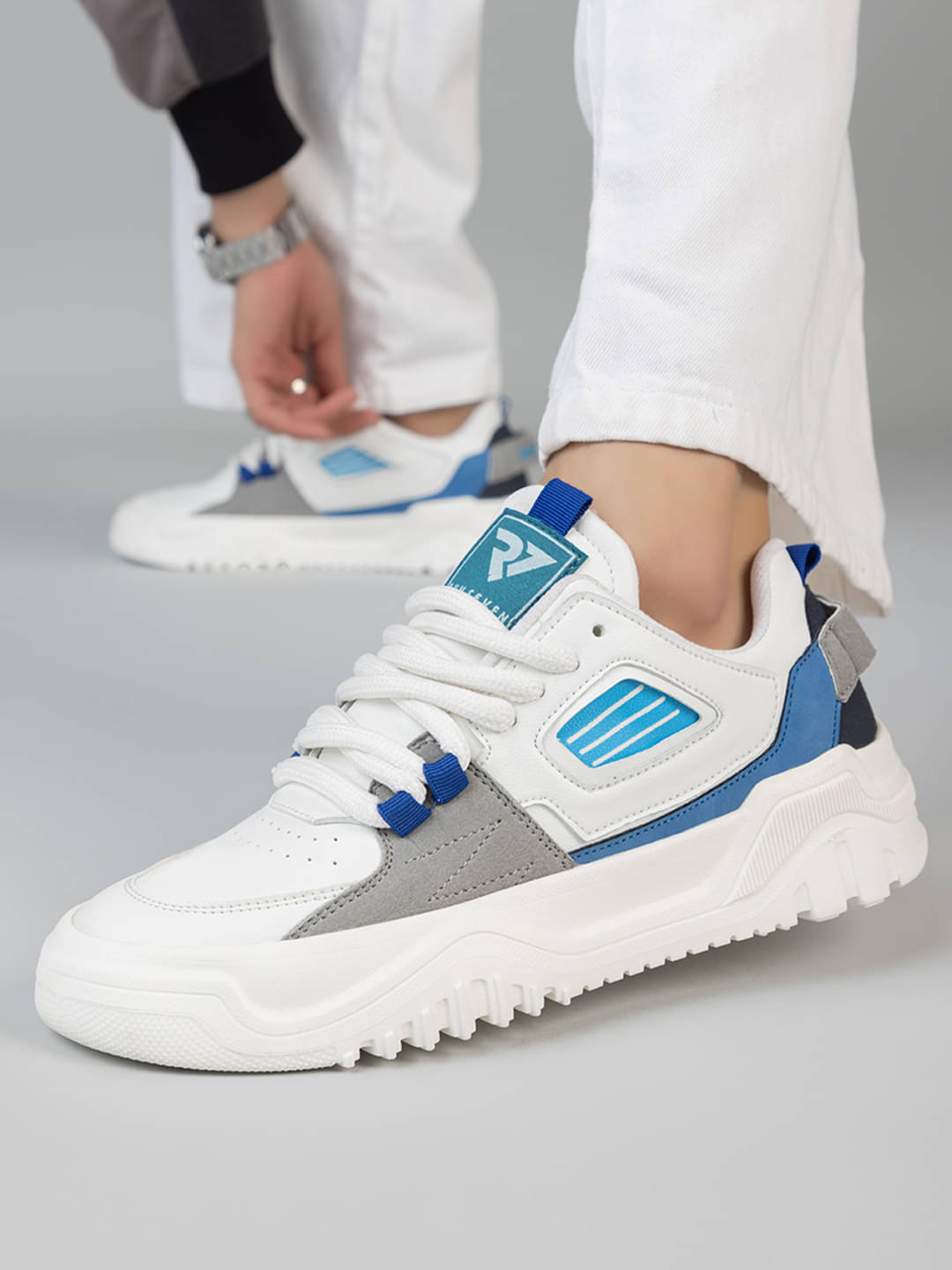     			RUN SEVEN ( by GO21 ) Soft Insole, Slip-Resistance|Chunky White Men's Sneakers