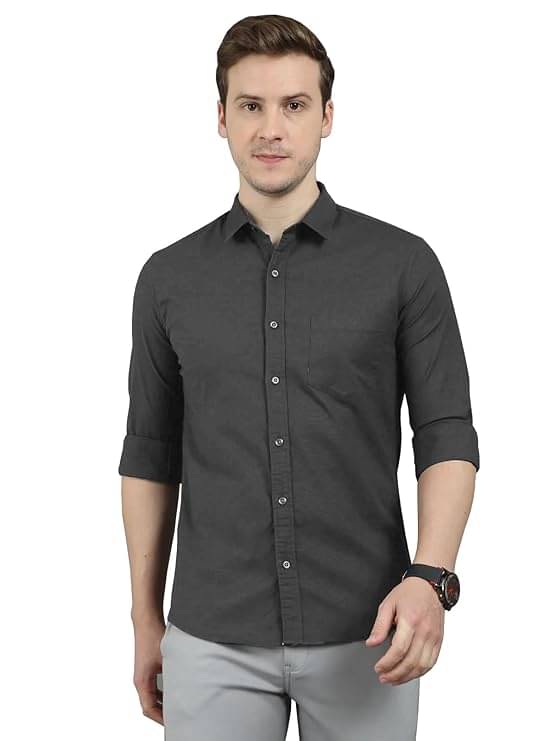 Reoutlook Cotton Blend Regular Fit Solids Full Sleeves Men's Casual Shirt - Grey ( Pack of 1 ) Reoutlook Cotton Blend Regular Fit Solids Full Sleeves Men's Casual Shirt - Grey ( Pack of 1 )
