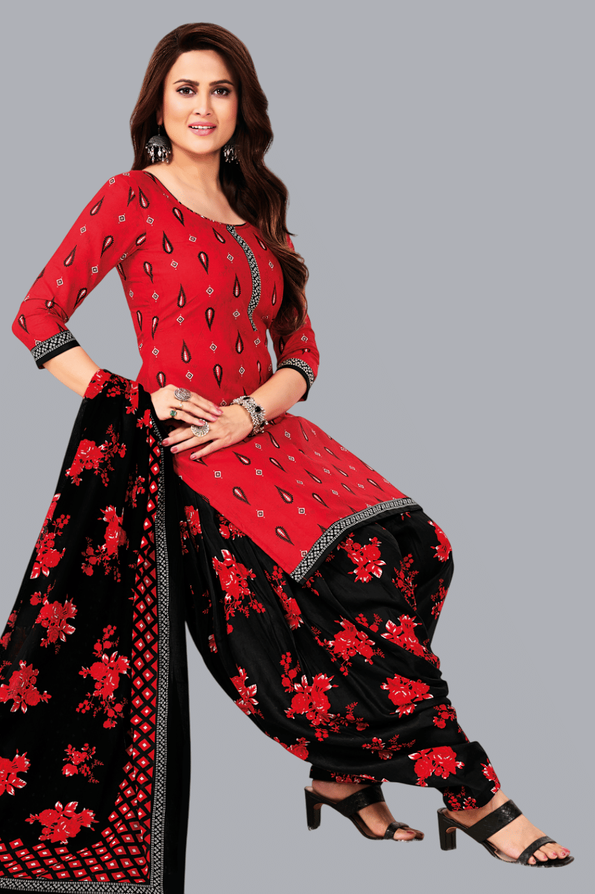 SIMMU Women Cotton Printed Straight Kurti With Patiala Salwar ( Red )     			SIMMU Women Cotton Printed Straight Kurti With Patiala Salwar ( Red )