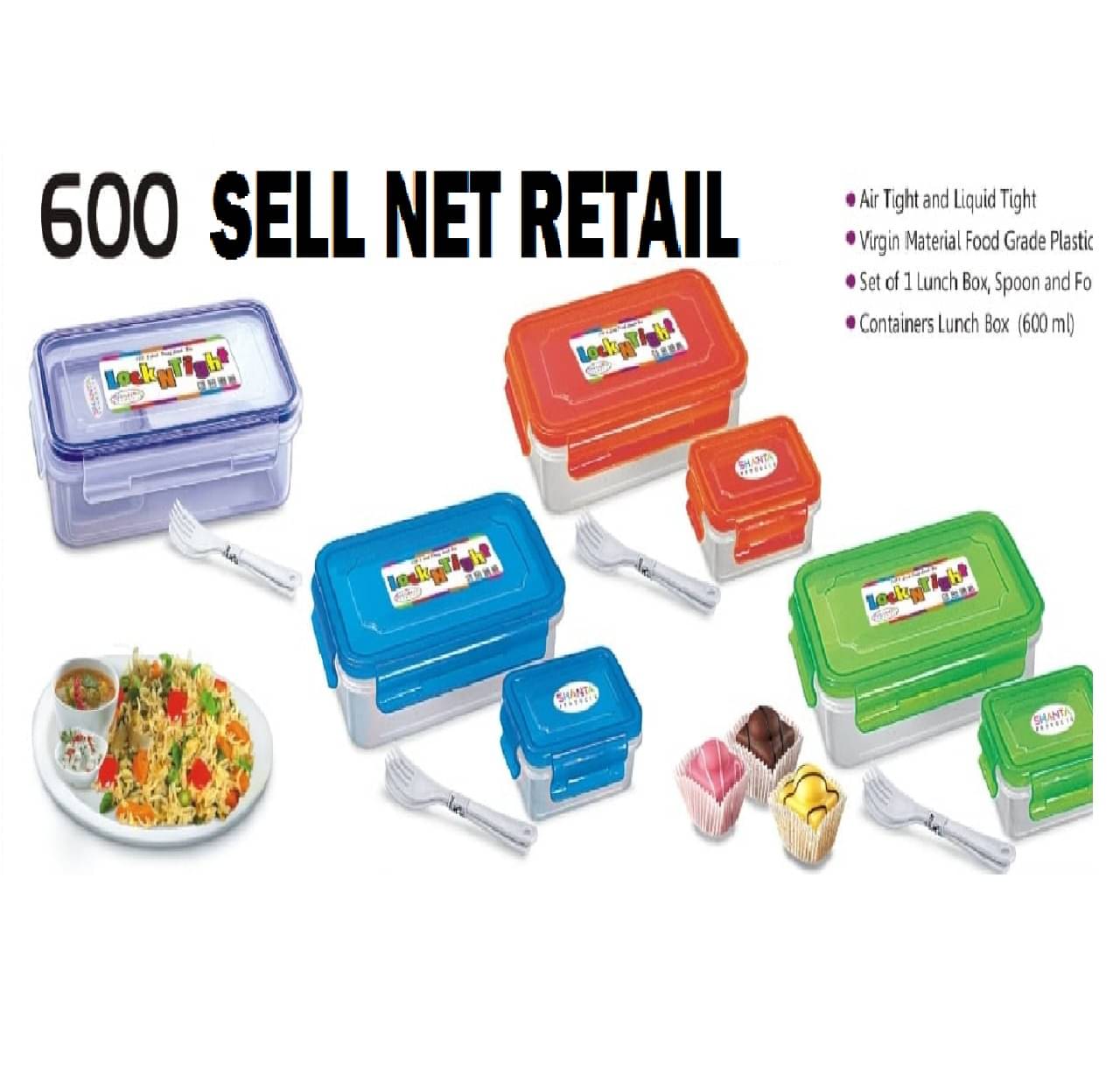 Sell Net Retail LOCK TIGHT LEAK PROOF LUCH BOX Plastic Lunch Box 2 - Container ( Pack of 1 ) Sell Net Retail LOCK TIGHT LEAK PROOF LUCH BOX Plastic Lunch Box 2 - Container ( Pack of 1 )