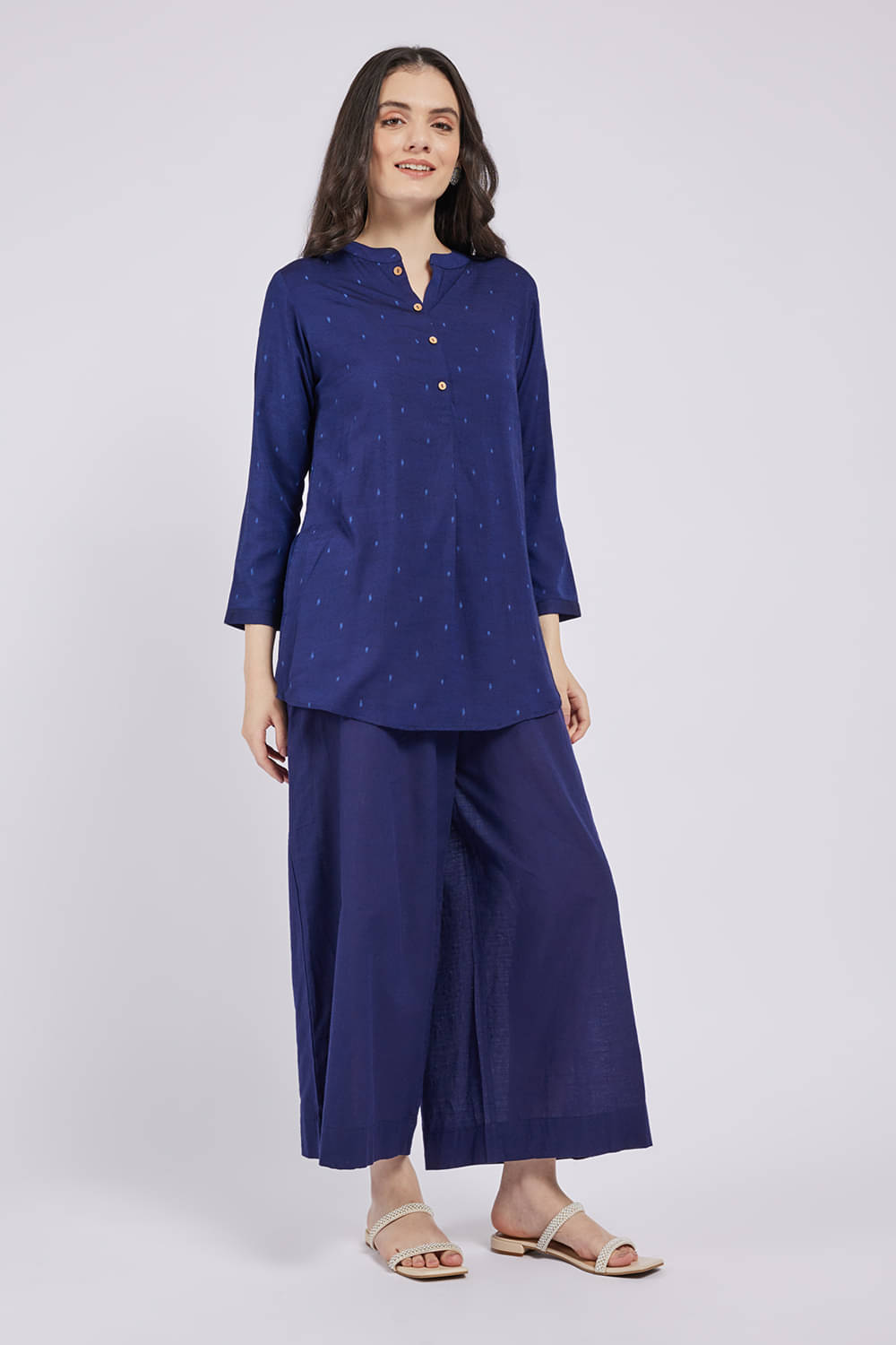Span Women's Cotton Self Design A-line Kurti - ( Blue ) Span Women's Cotton Self Design A-line Kurti - ( Blue )