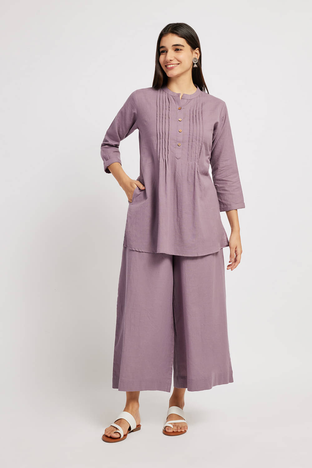     			Span Women's Cotton Self Design A-line Kurti - ( Purple )
