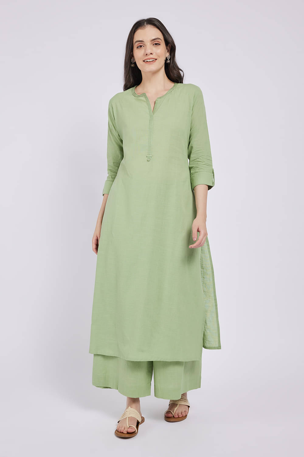     			Span Women's Cotton Self Design Straight Kurti - ( Green )
