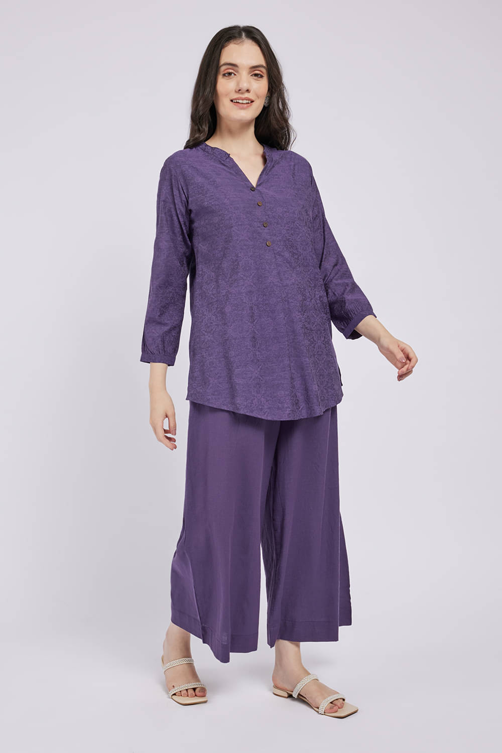Span Women's Rayon Self Design A-line Kurti - ( Purple ) Span Women's Rayon Self Design A-line Kurti - ( Purple )