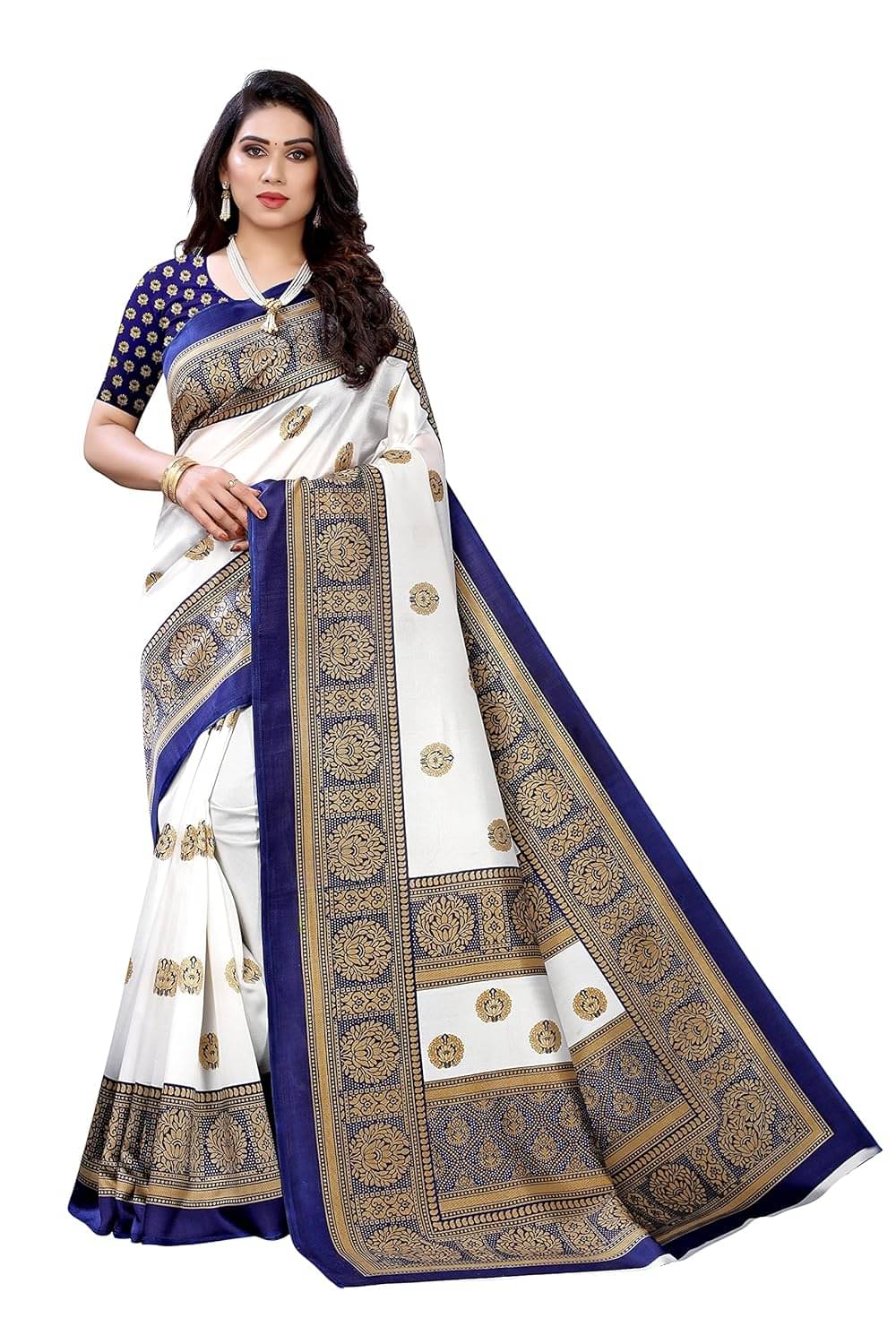 Suali Cotton Silk Printed Saree With Unstitched Blouse Piece ( Navy Blue ) Suali Cotton Silk Printed Saree With Unstitched Blouse Piece ( Navy Blue )