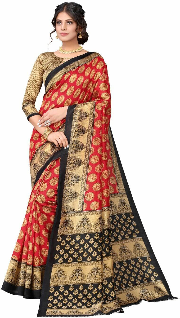     			Suali Cotton Silk Printed Saree With Unstitched Blouse Piece ( LightBLue )