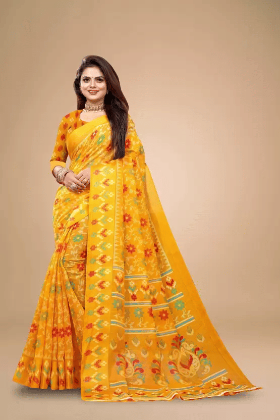 Suali Cotton Silk Printed Saree With Unstitched Blouse Piece ( Yellow ) Suali Cotton Silk Printed Saree With Unstitched Blouse Piece ( Yellow )