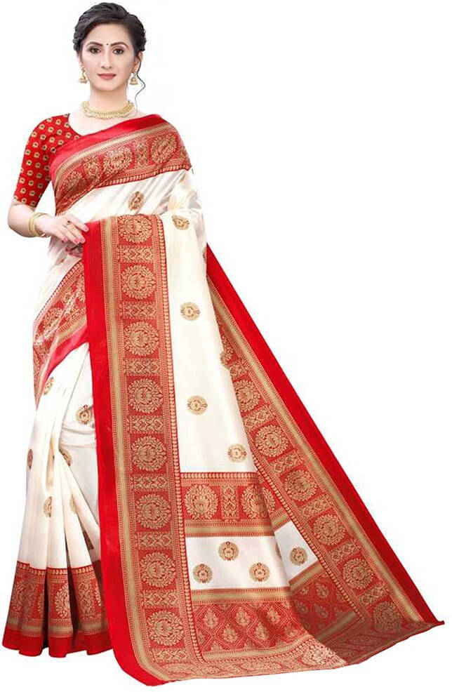 Suali Cotton Silk Solid Saree With Unstitched Blouse Piece ( Red ) Suali Cotton Silk Solid Saree With Unstitched Blouse Piece ( Red )