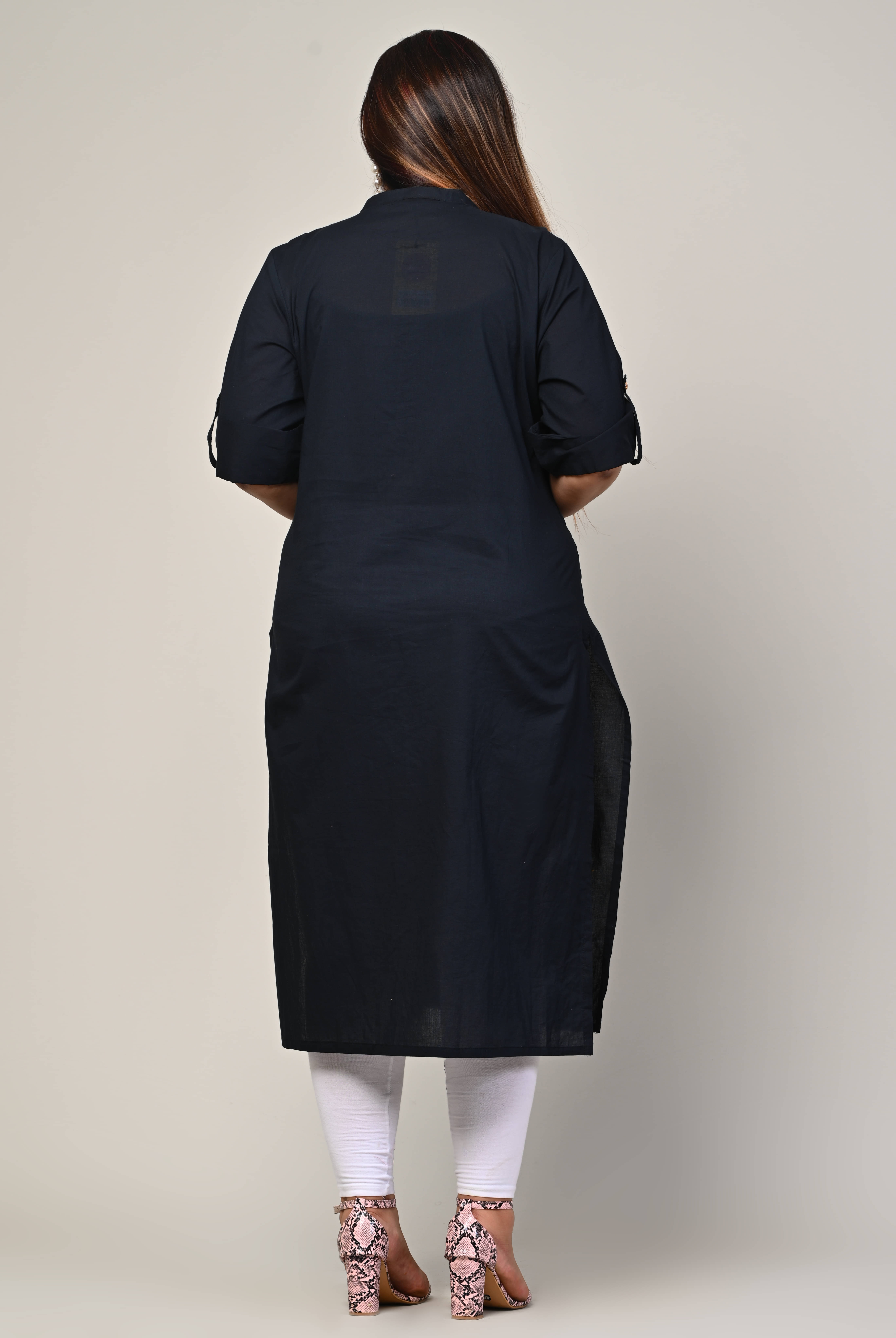 Swasti Women's Cotton Blend Solid Straight Kurti - ( Black )     			Swasti Women's Cotton Blend Solid Straight Kurti - ( Black )
