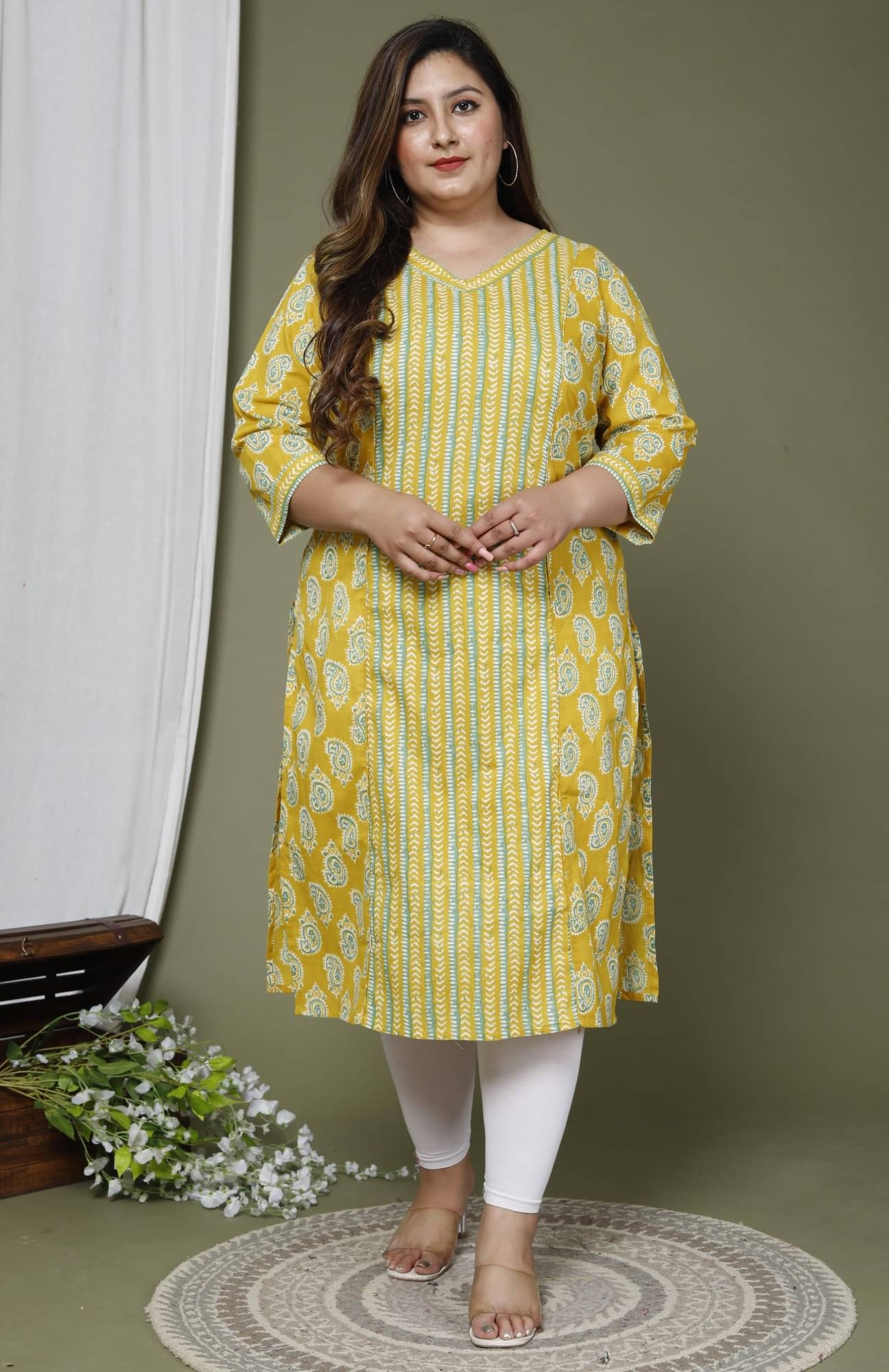     			Swasti Women's Cotton Printed Straight Kurti - ( Yellow )