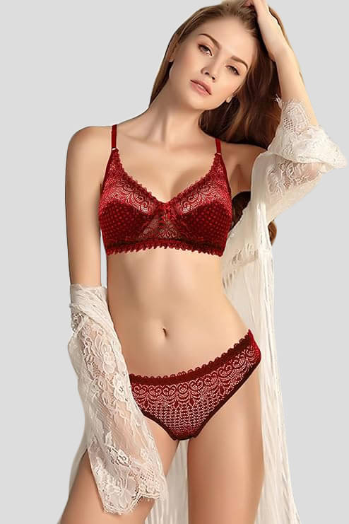 TCG Pack of 1 Lace Bra & Panty Set For Women ( Maroon ) TCG Pack of 1 Lace Bra & Panty Set For Women ( Maroon )