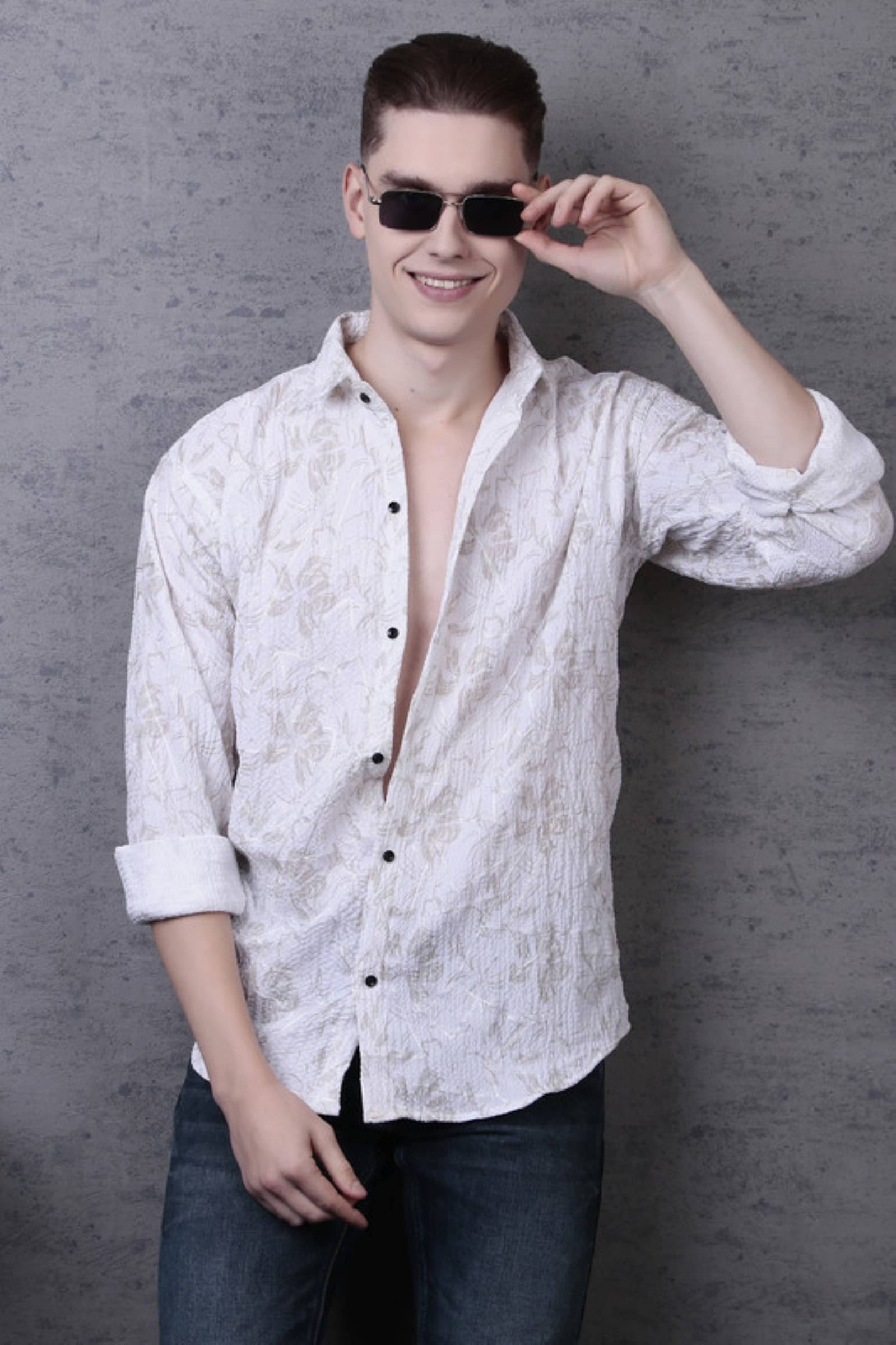 Tater Garments Polyester Regular Fit Self Design Full Sleeves Men's Casual Shirt - White ( Pack of 1 ) Tater Garments Polyester Regular Fit Self Design Full Sleeves Men's Casual Shirt - White ( Pack of 1 )