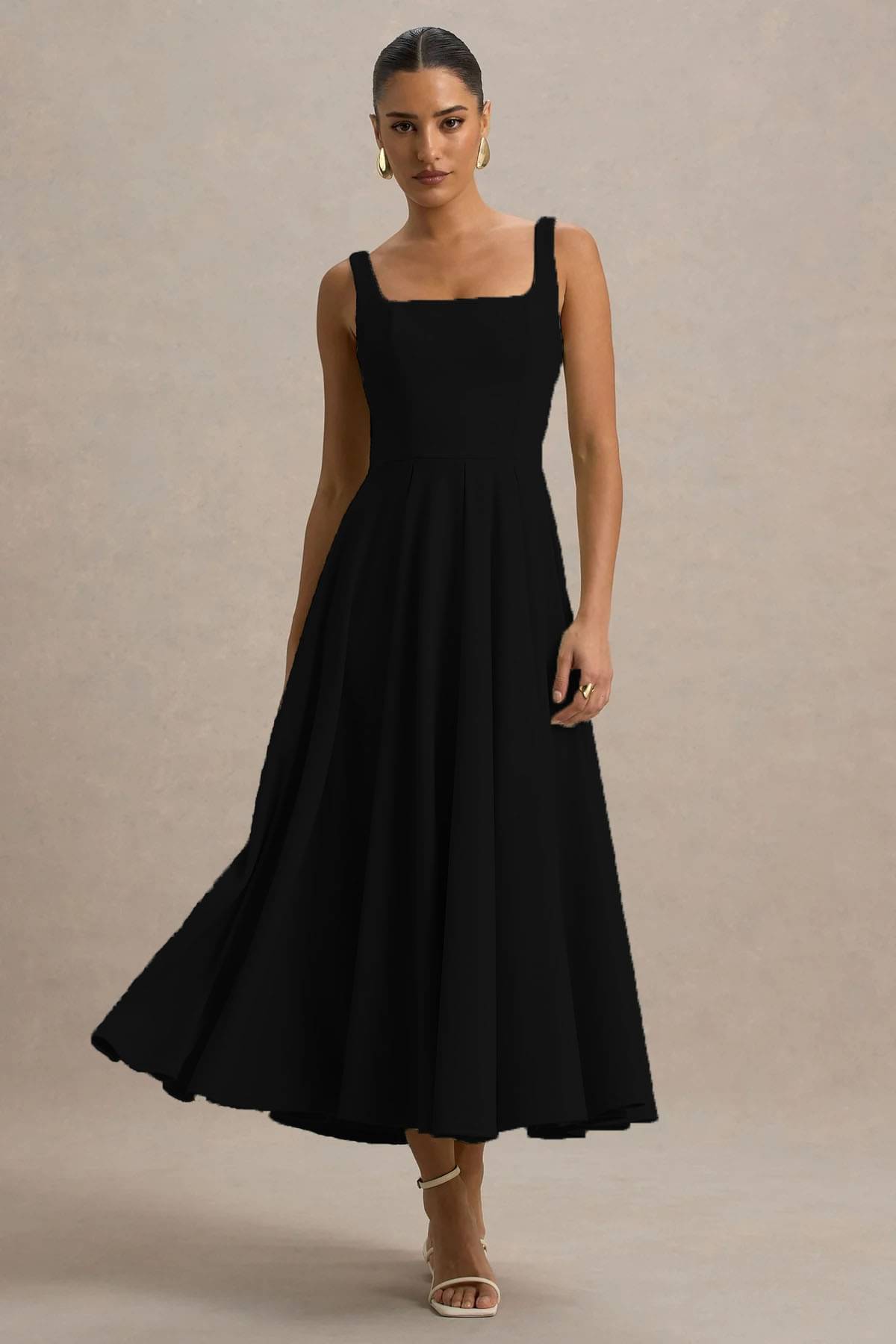 Traquila Women's Lycra Self Design Fit & Flare Dress ( Black ) Traquila Women's Lycra Self Design Fit & Flare Dress ( Black )