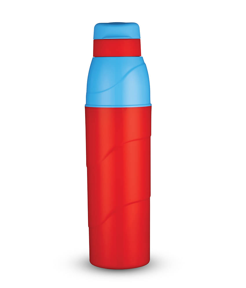     			Trueware WAVE PUF Insulated Inner and Outer Plastic Red Water Bottle 550 mL ( Set of 1 )