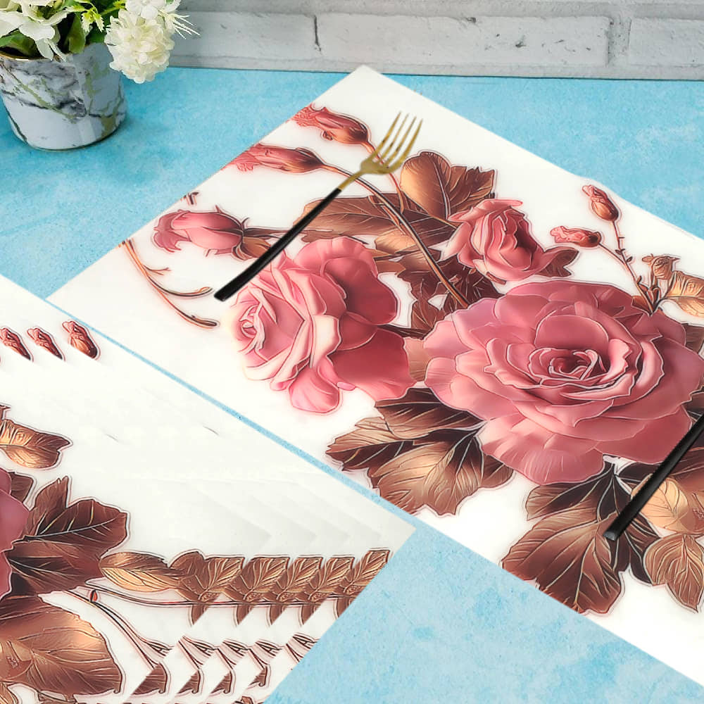 WINNER PVC Floral Rectangle Table Mats ( 45 cm x 30 cm ) Pack of 6 - White