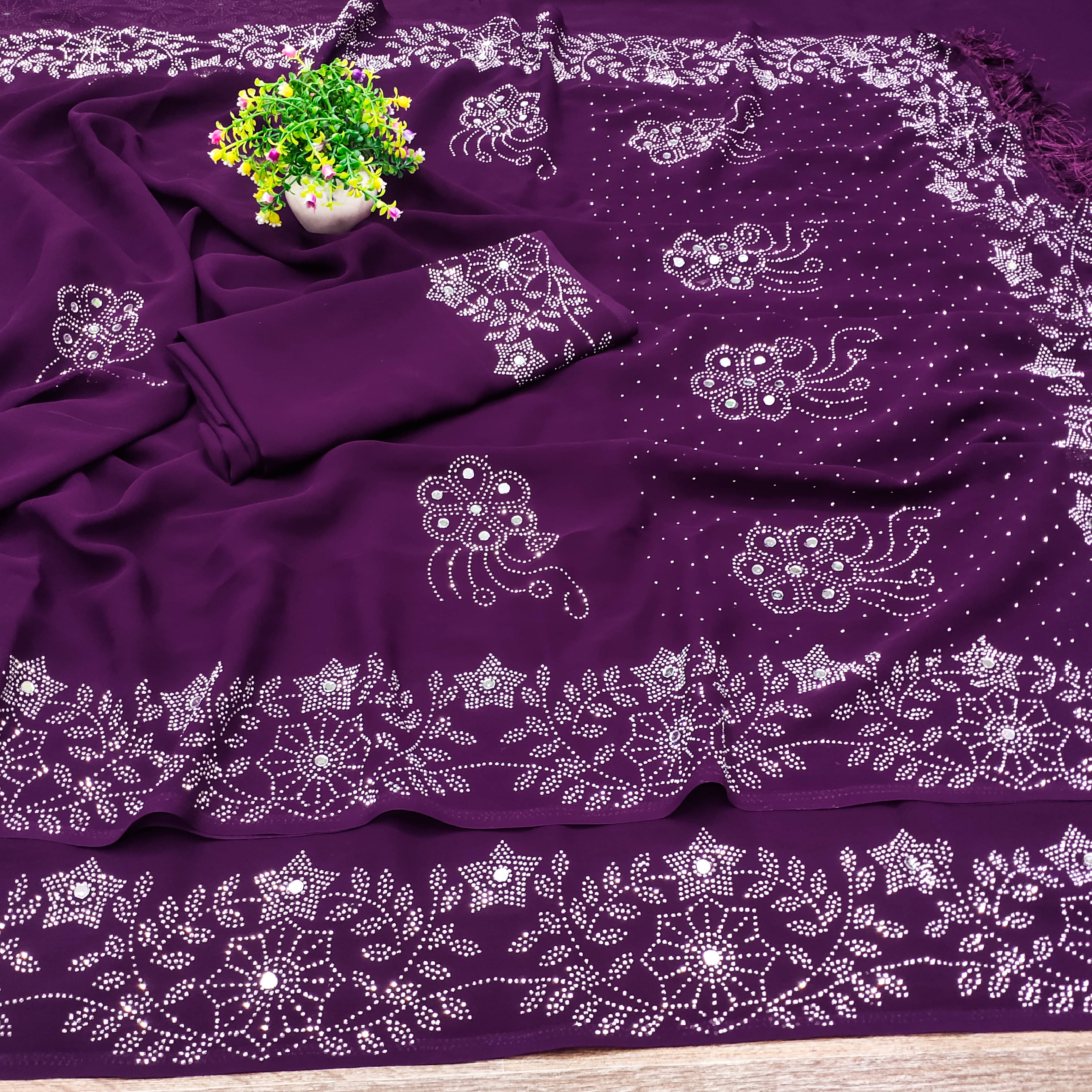 XOOM LADY Georgette Embellished Saree With Unstitched Blouse Piece ( Wine ) XOOM LADY Georgette Embellished Saree With Unstitched Blouse Piece ( Wine )