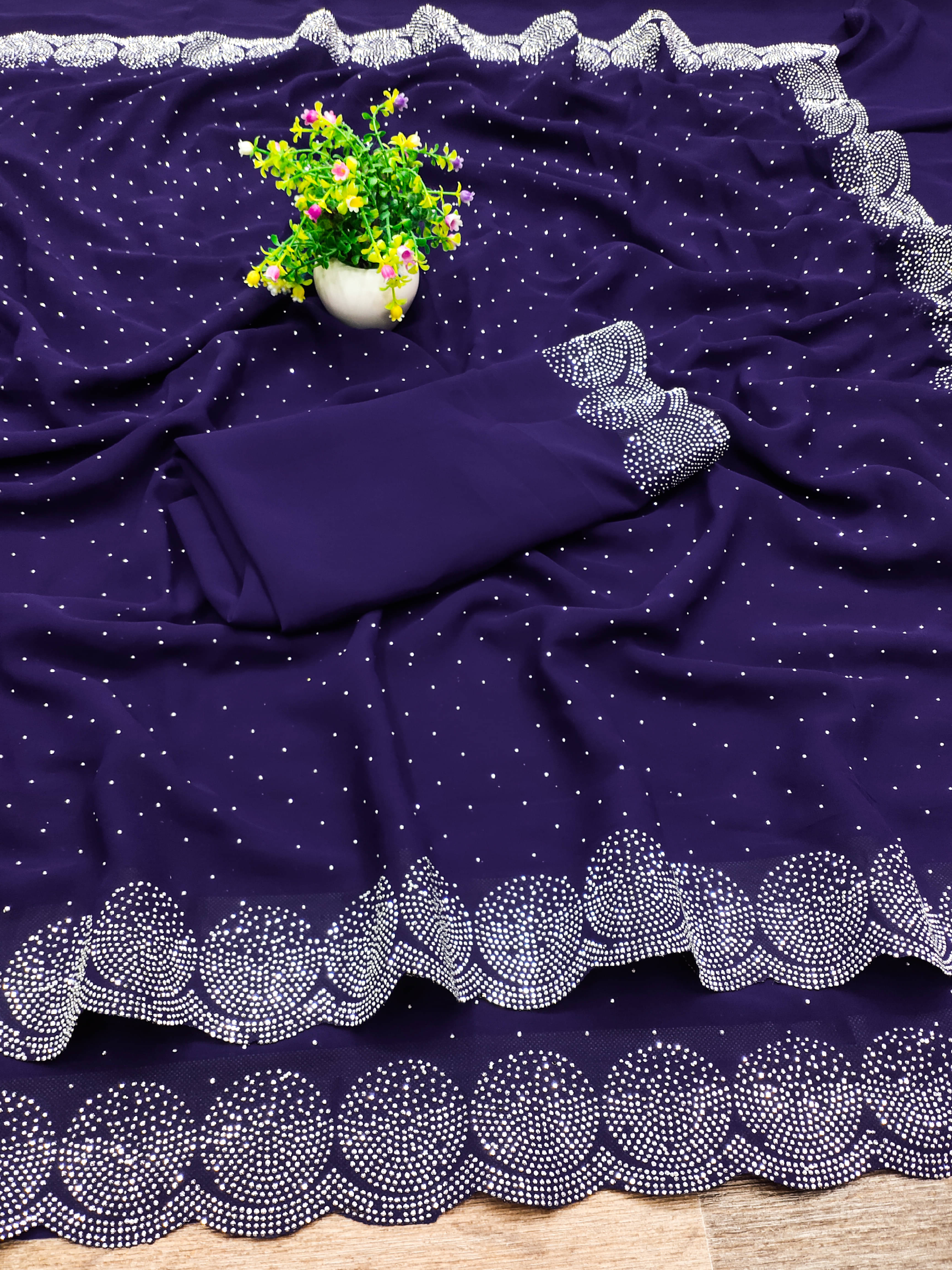 XOOM LADY Georgette Embellished Saree With Unstitched Blouse Piece ( Navy Blue ) XOOM LADY Georgette Embellished Saree With Unstitched Blouse Piece ( Navy Blue )