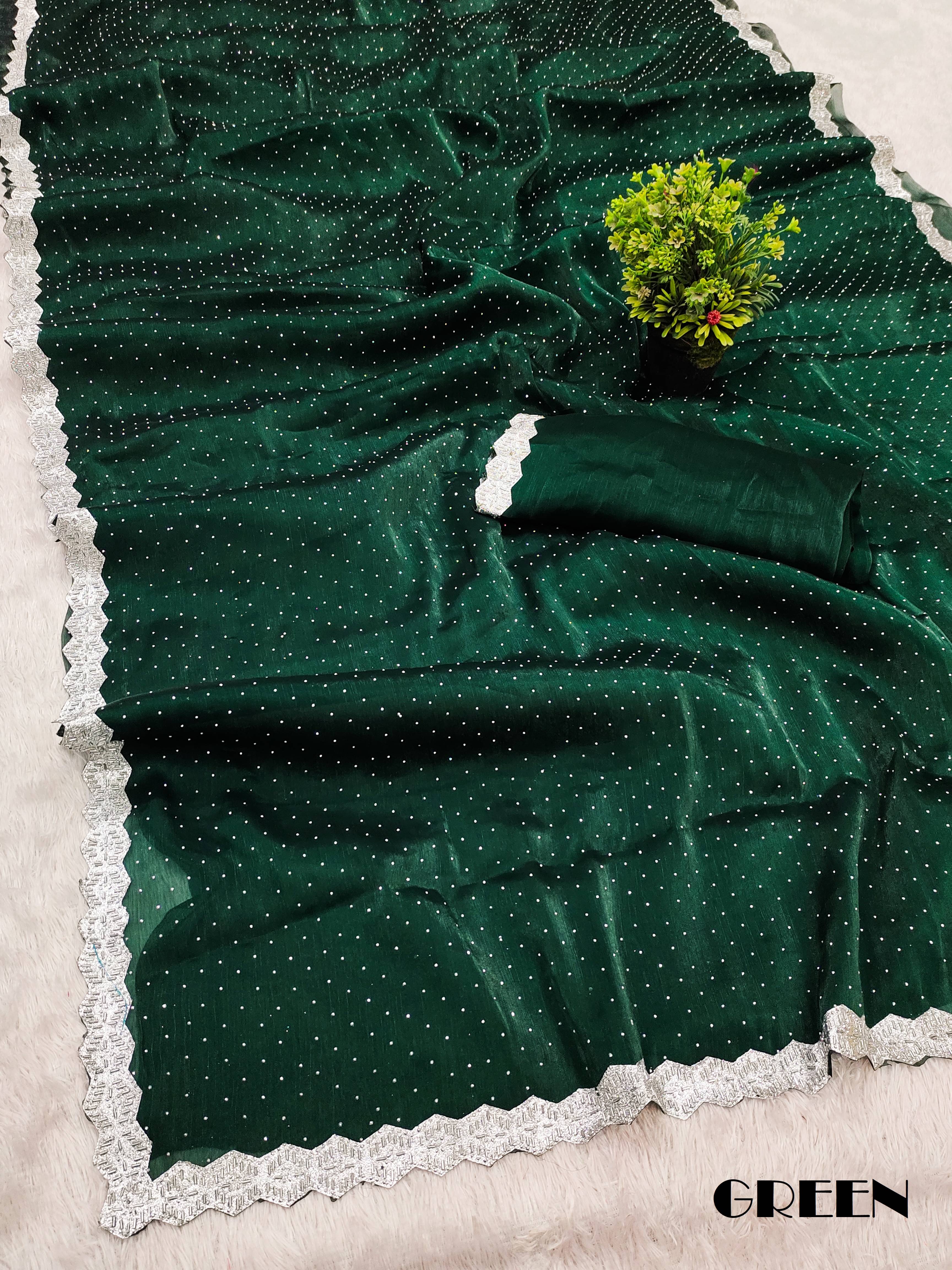 XOOM LADY Organza Embellished Saree With Unstitched Blouse Piece ( Green ) XOOM LADY Organza Embellished Saree With Unstitched Blouse Piece ( Green )