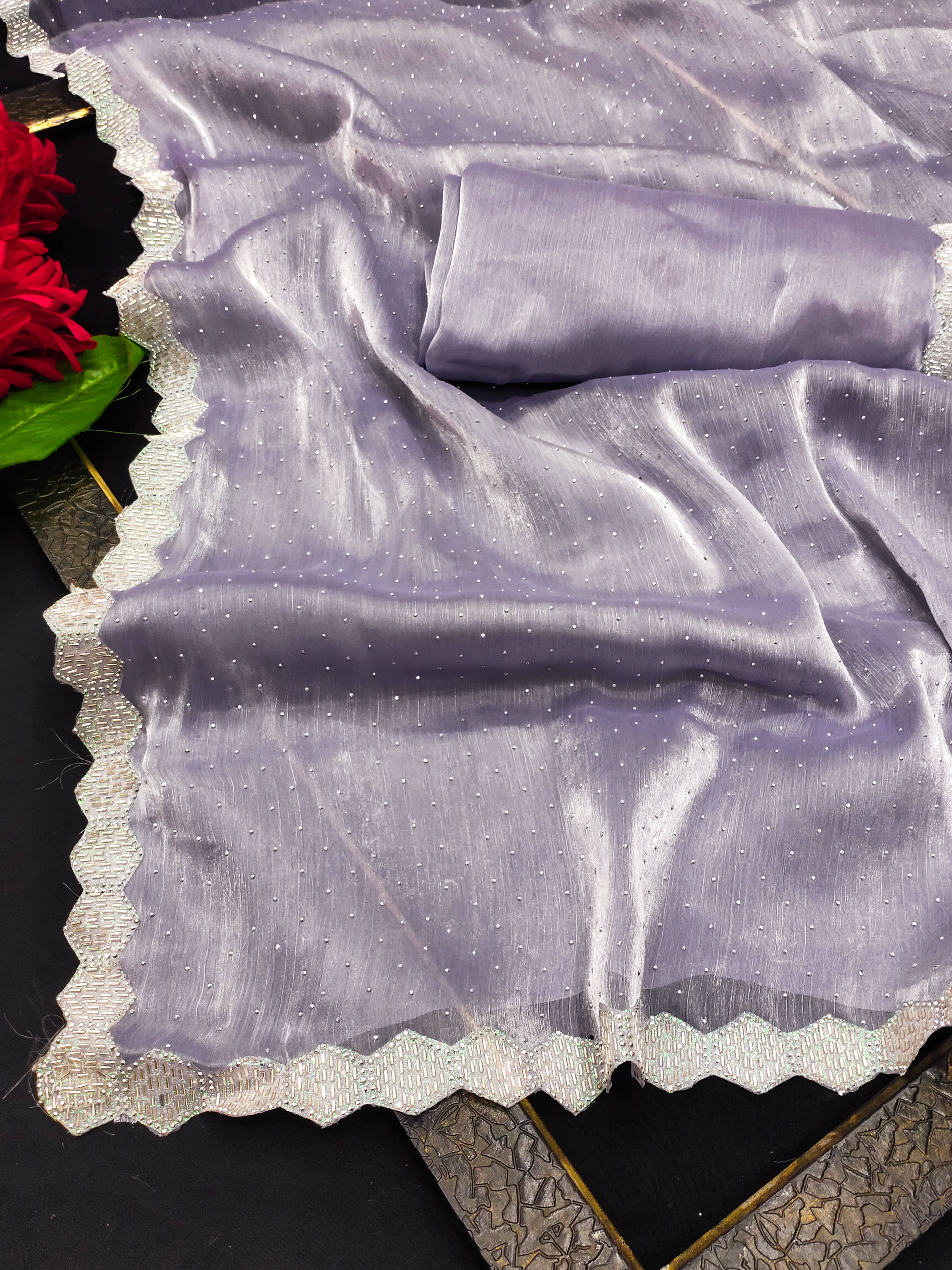    			XOOM LADY Organza Embellished Saree With Unstitched Blouse Piece ( Grey )