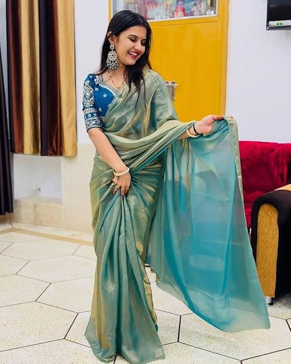 XOOM LADY Satin Solid Saree With Unstitched Blouse Piece ( Blue ) XOOM LADY Satin Solid Saree With Unstitched Blouse Piece ( Blue )