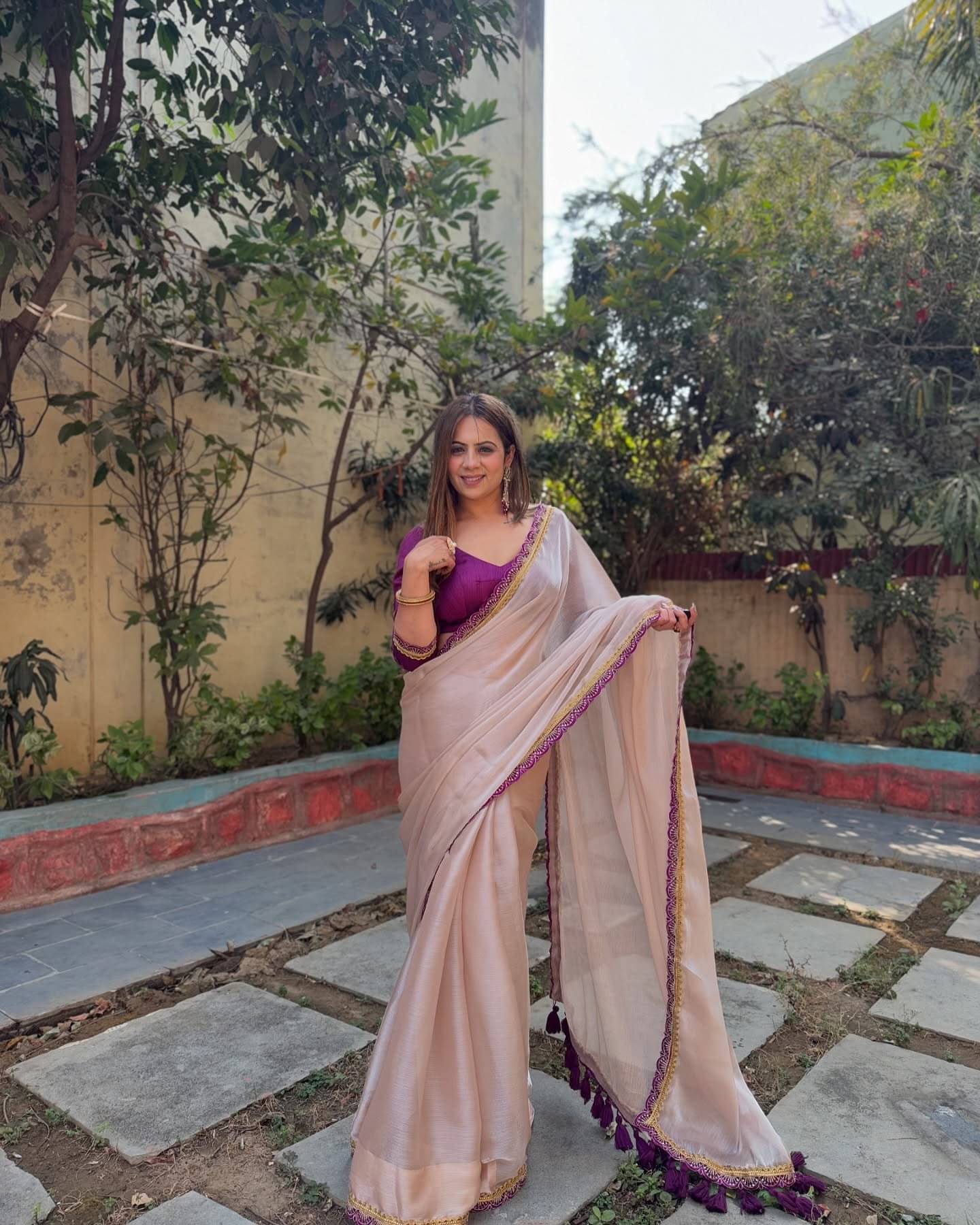 XOOM LADY Satin Solid Saree With Unstitched Blouse Piece ( Beige ) XOOM LADY Satin Solid Saree With Unstitched Blouse Piece ( Beige )