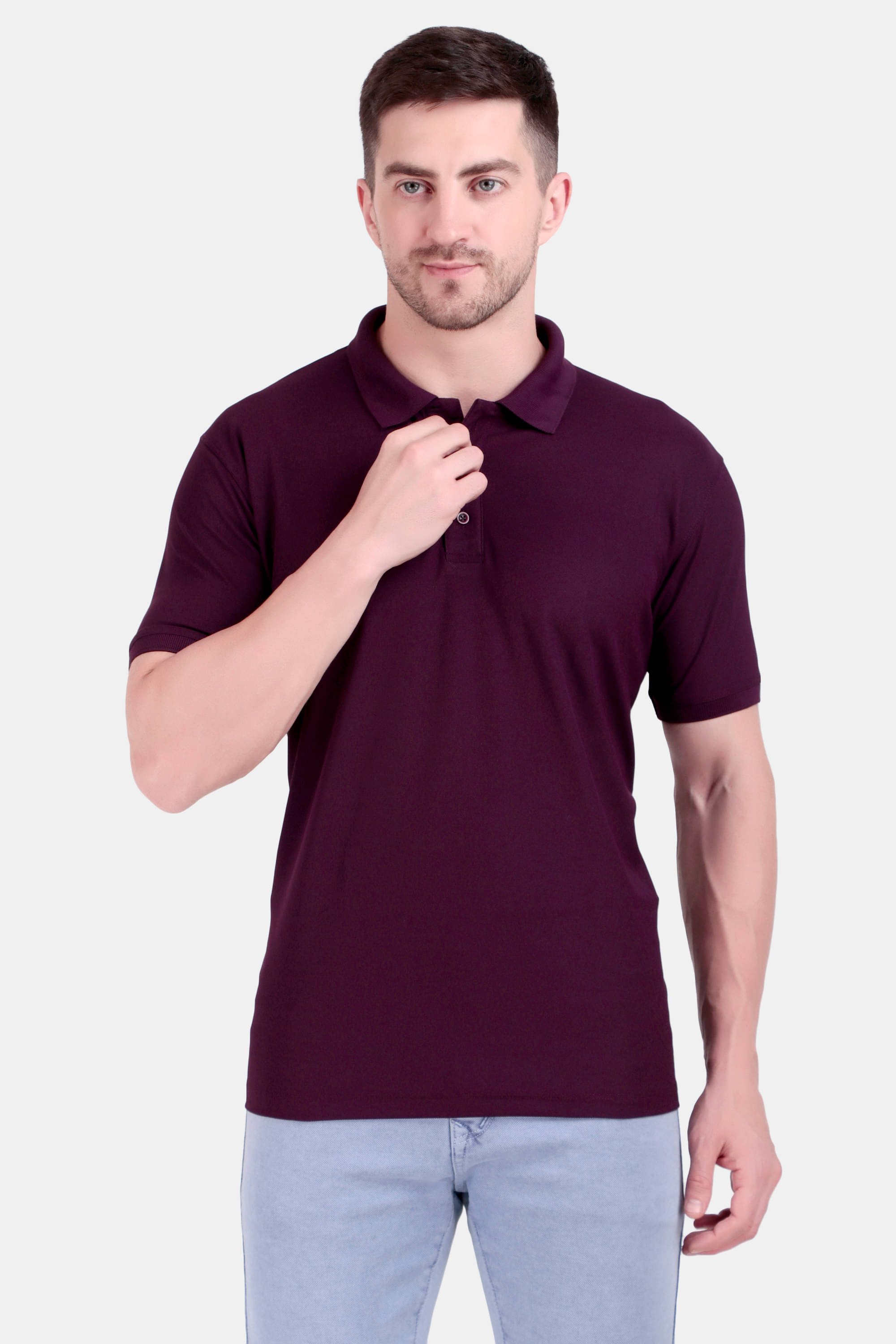     			anzeer Men Cotton Blend Regular Fit Solid Polo T Shirt ( Purple )