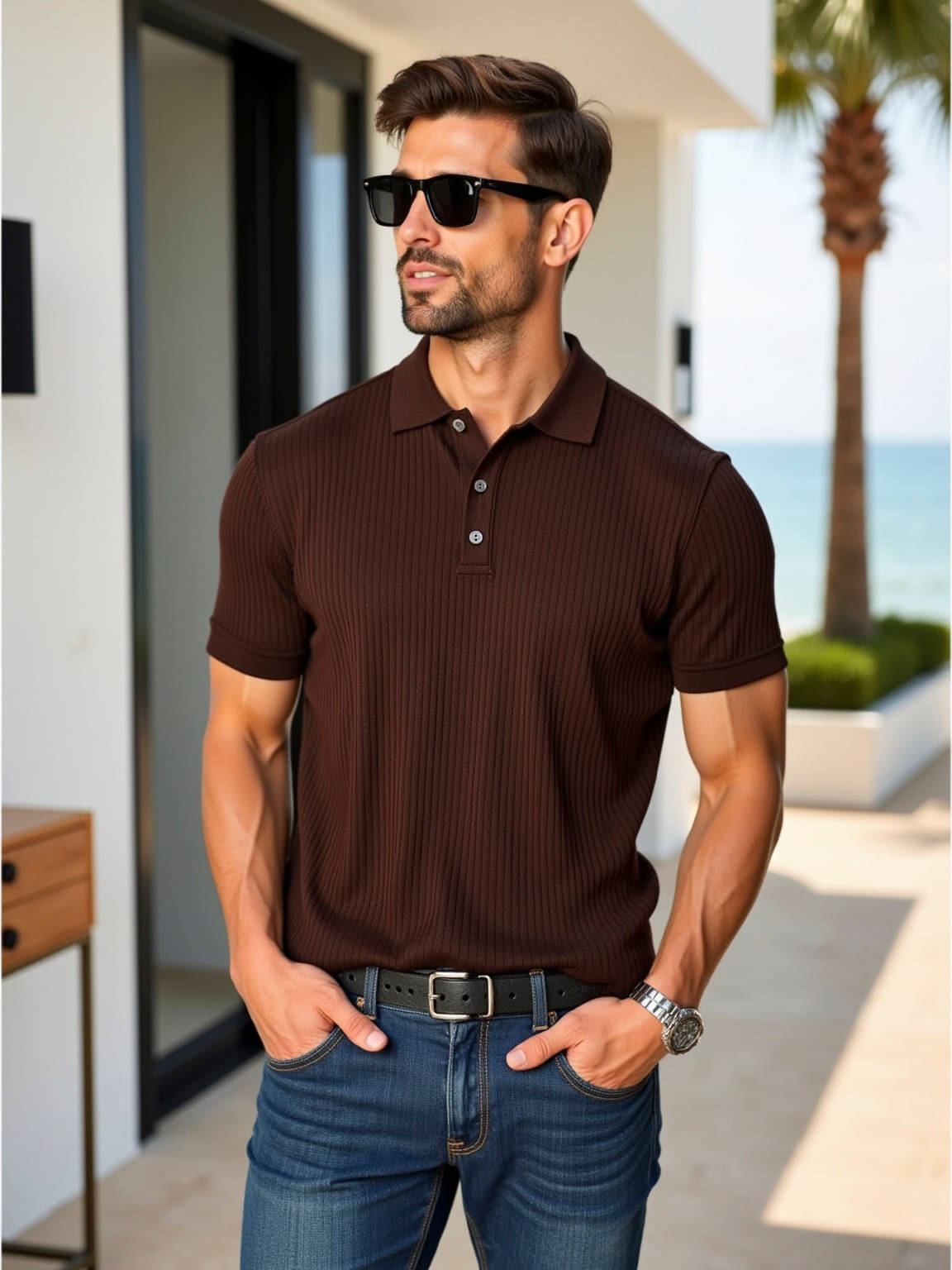     			fashion and youth Men Cotton Blend Regular Fit Solid Polo T Shirt ( Brown )