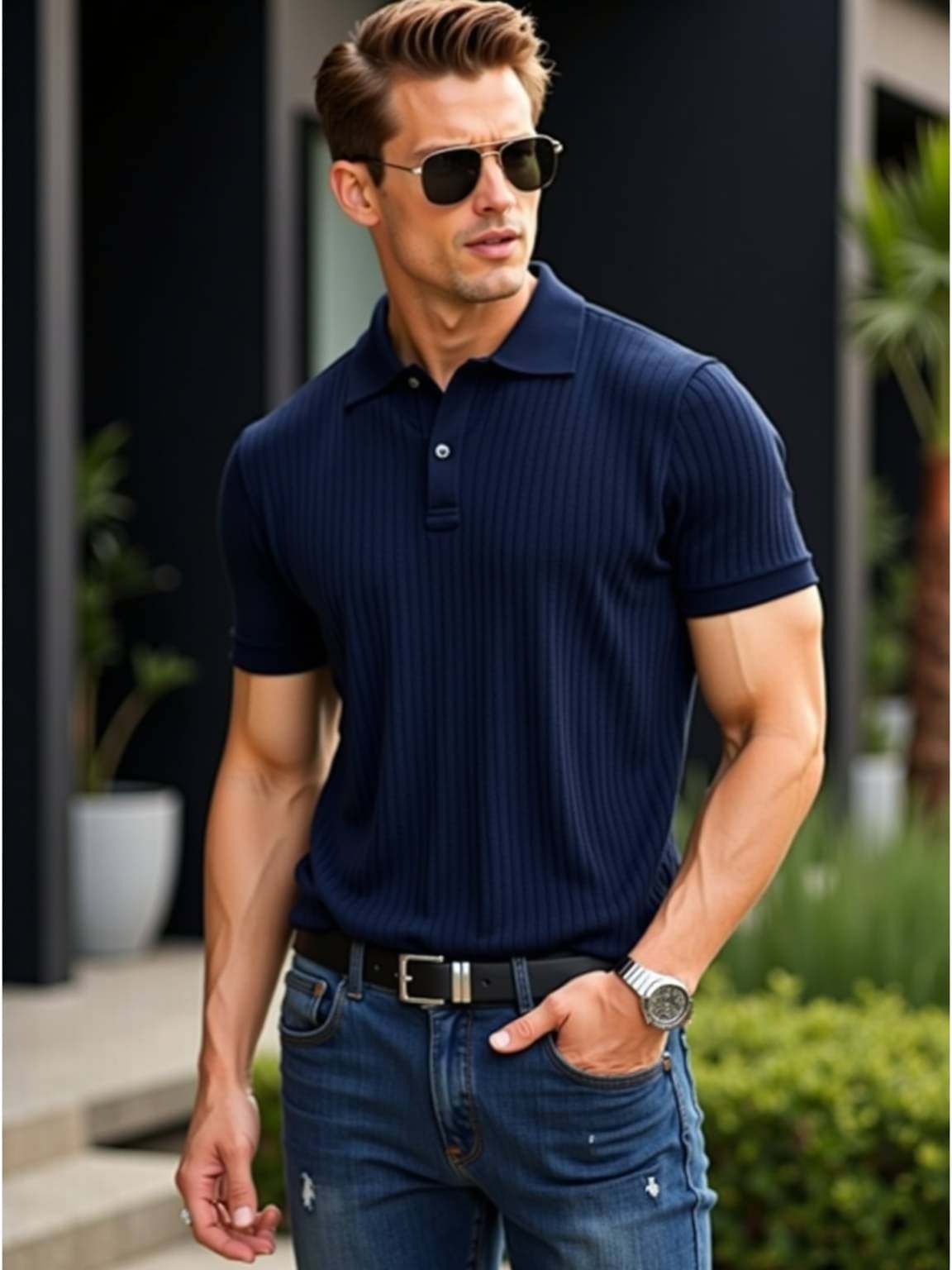     			fashion and youth Men Cotton Blend Regular Fit Solid Polo T Shirt ( Navy Blue )