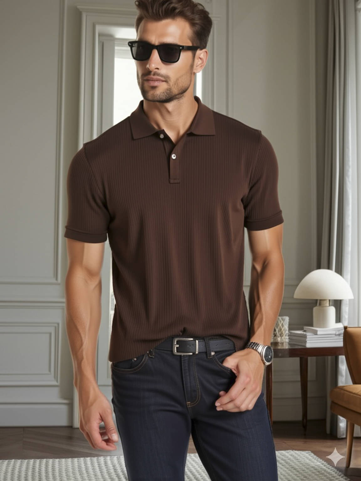     			fashion and youth Men Cotton Blend Regular Fit Solid Polo T Shirt ( Brown )