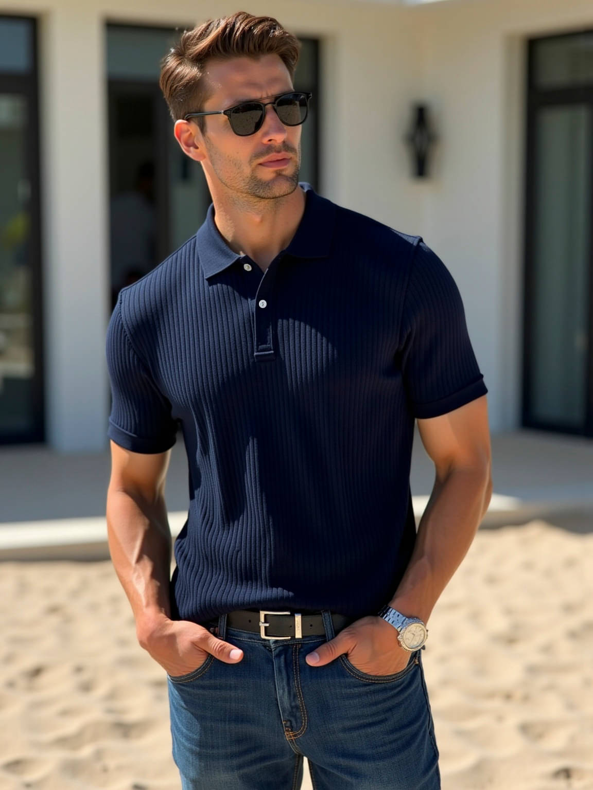 fashion and youth Men Cotton Blend Regular Fit Popcorn Textured Polo T Shirt ( Navy Blue ) fashion and youth Men Cotton Blend Regular Fit Popcorn Textured Polo T Shirt ( Navy Blue )
