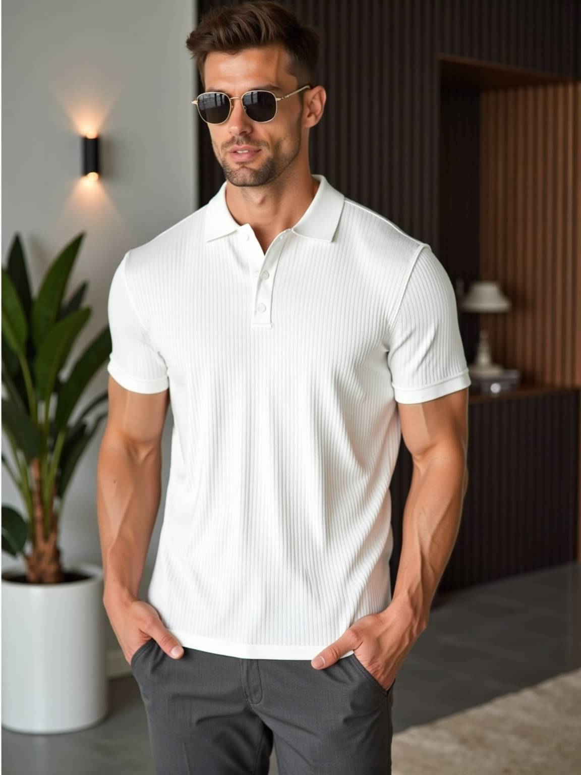     			fashion and youth Men Cotton Blend Regular Fit Solid Polo T Shirt ( White )