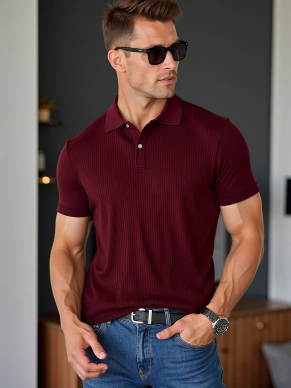     			fashion and youth Men Cotton Blend Regular Fit Solid Polo T Shirt ( Maroon )