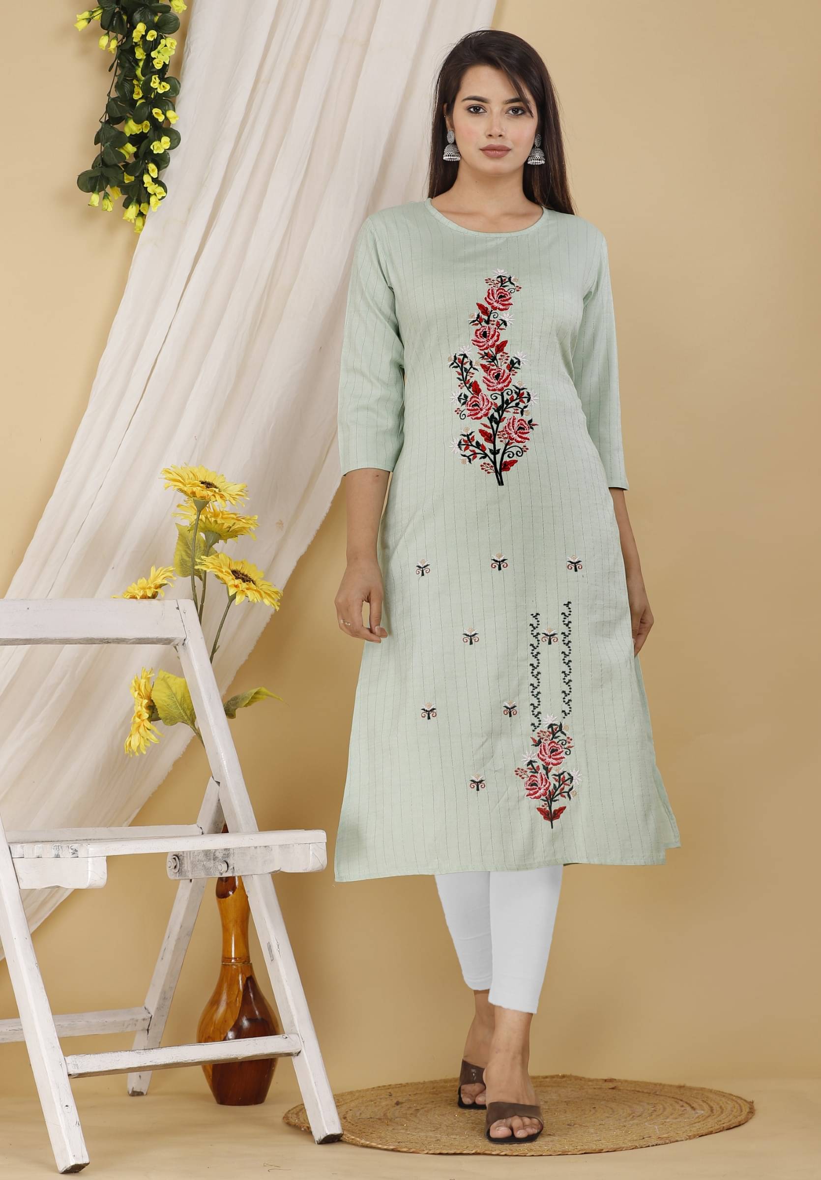 jain creation Women's Art Silk Embroidered Straight Kurti - ( Light Green ) jain creation Women's Art Silk Embroidered Straight Kurti - ( Light Green )