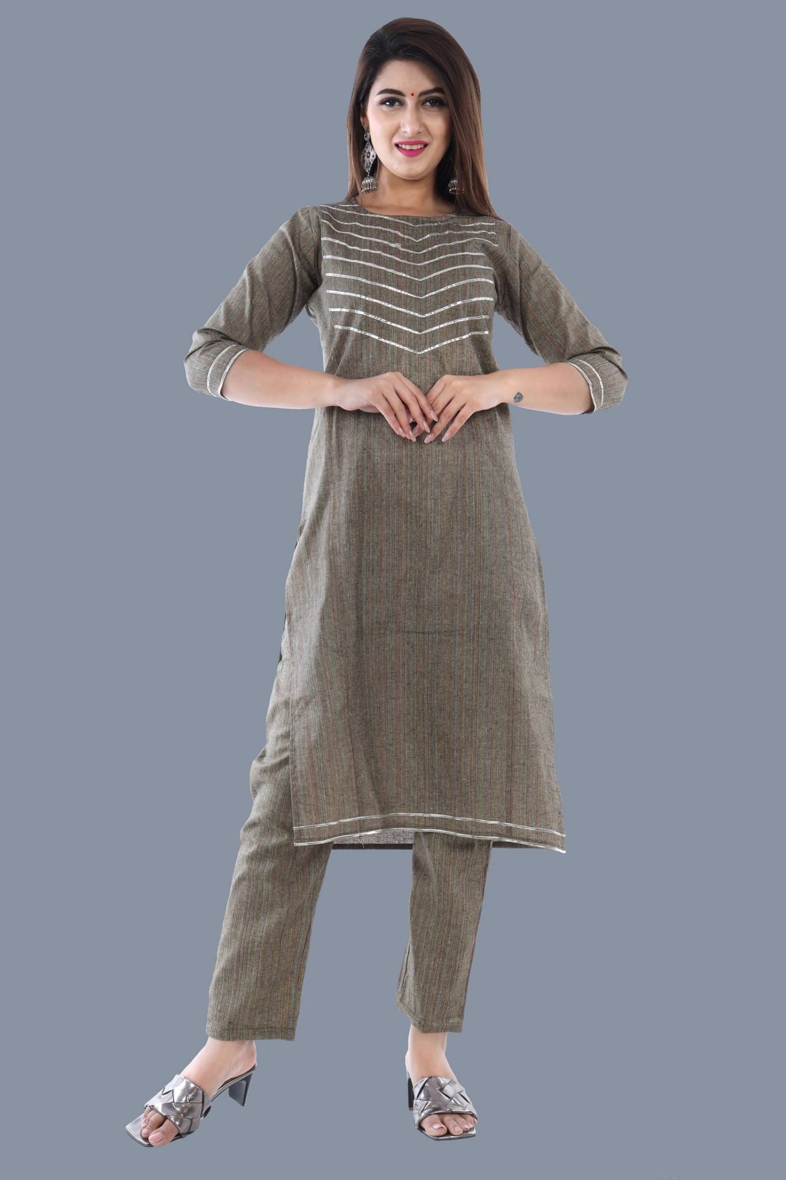 jain creation Women's Cotton Self Design Straight Kurti - ( Brown ) jain creation Women's Cotton Self Design Straight Kurti - ( Brown )