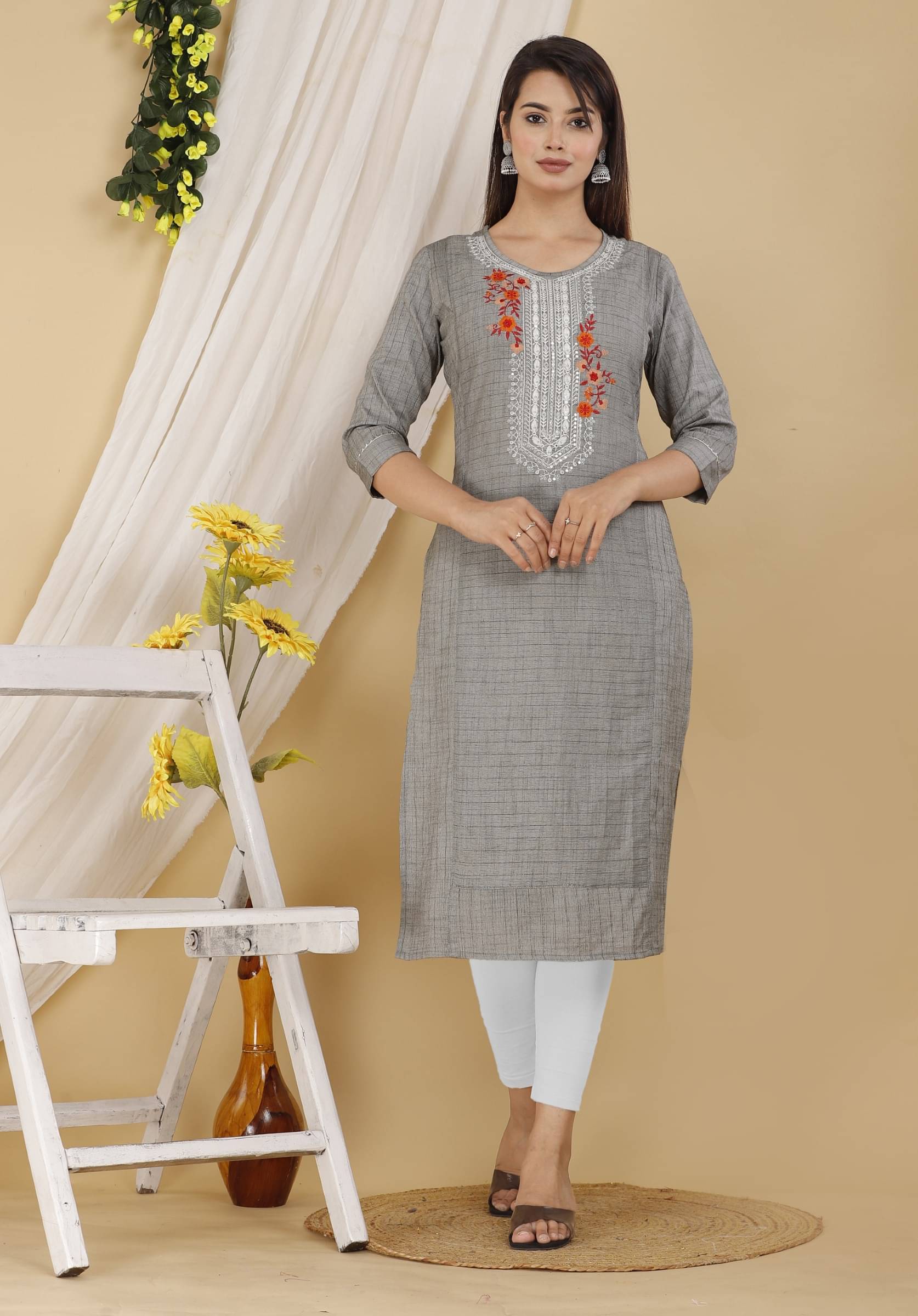 jain creation Women's Cotton Blend Embroidered Straight Kurti - ( Multicolor ) jain creation Women's Cotton Blend Embroidered Straight Kurti - ( Multicolor )