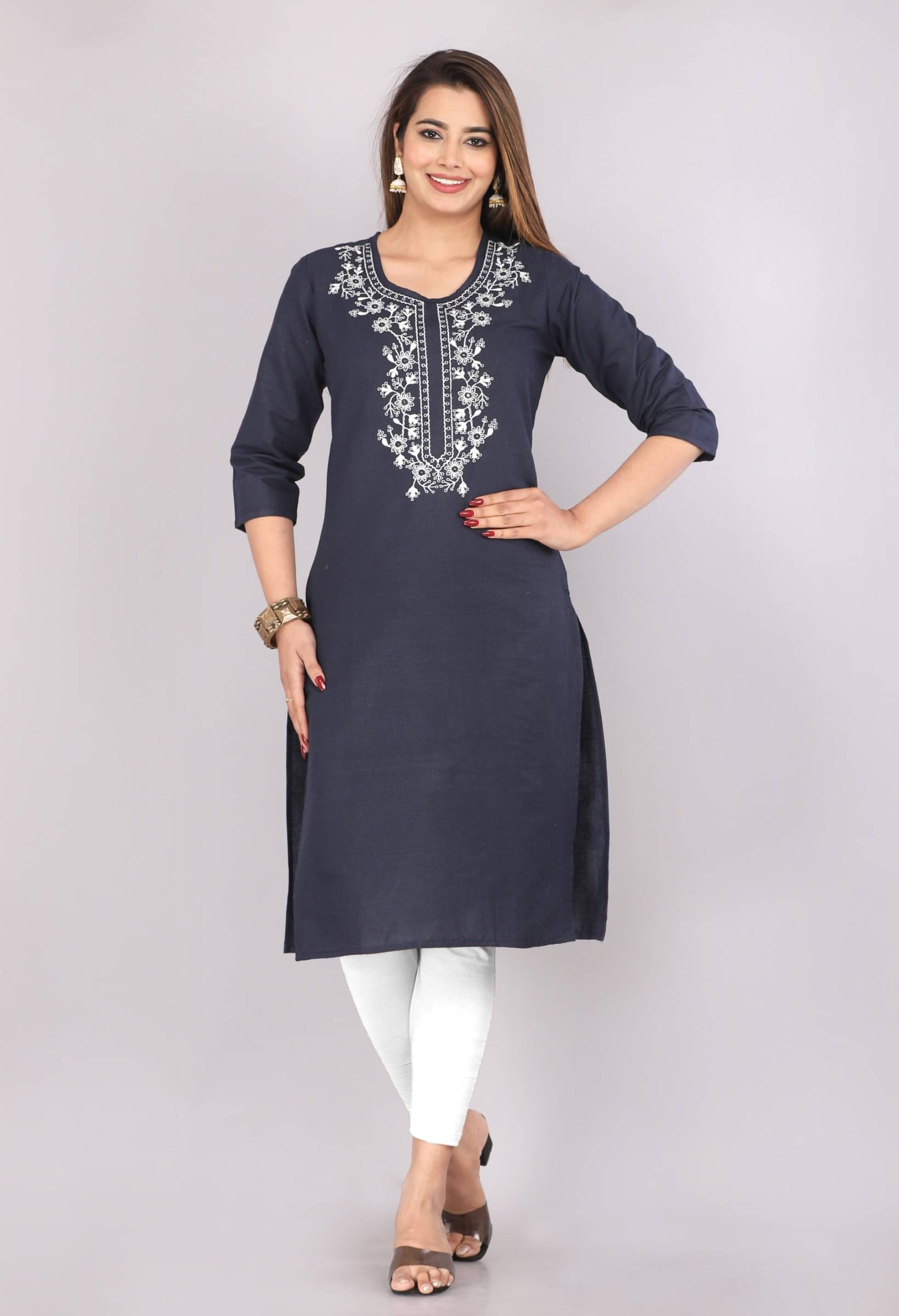 jain creation Women's Cotton Embroidered Straight Kurti - ( Multicolor ) jain creation Women's Cotton Embroidered Straight Kurti - ( Multicolor )