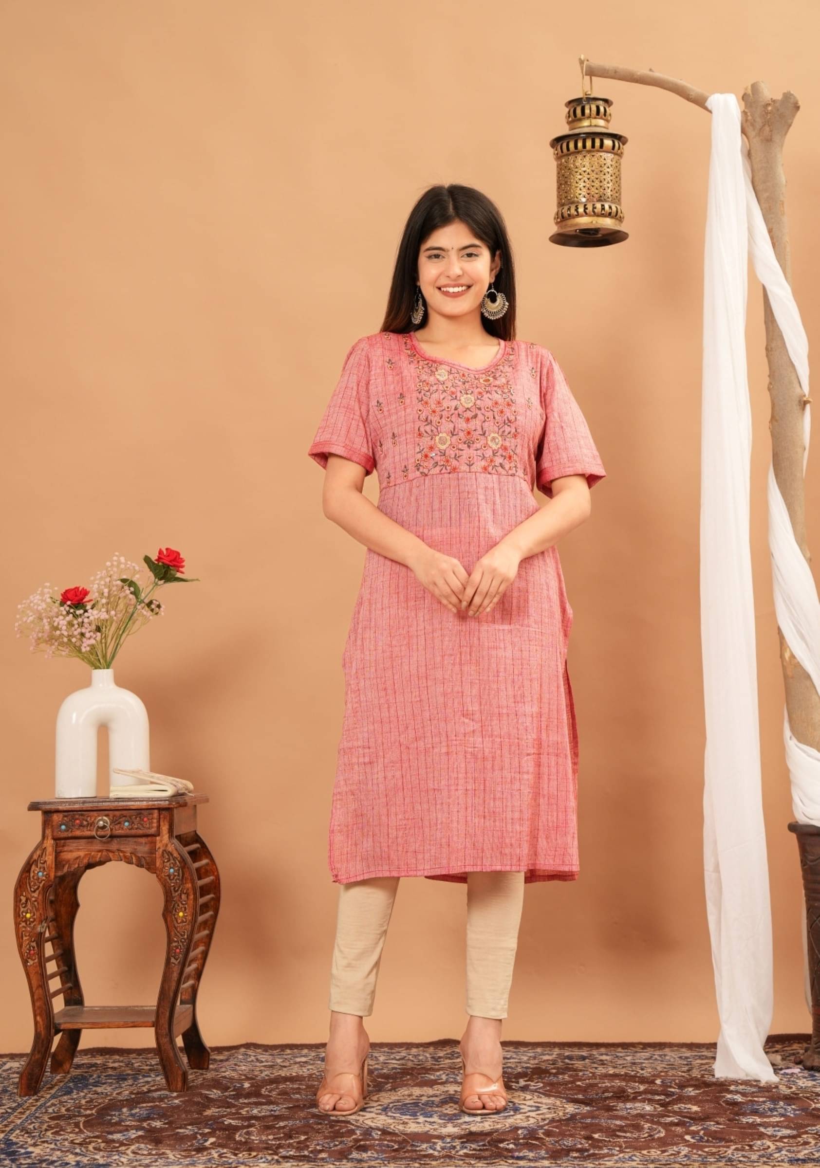 jain creation Women's Cotton Embroidered Straight Kurti - ( Red ) jain creation Women's Cotton Embroidered Straight Kurti - ( Red )
