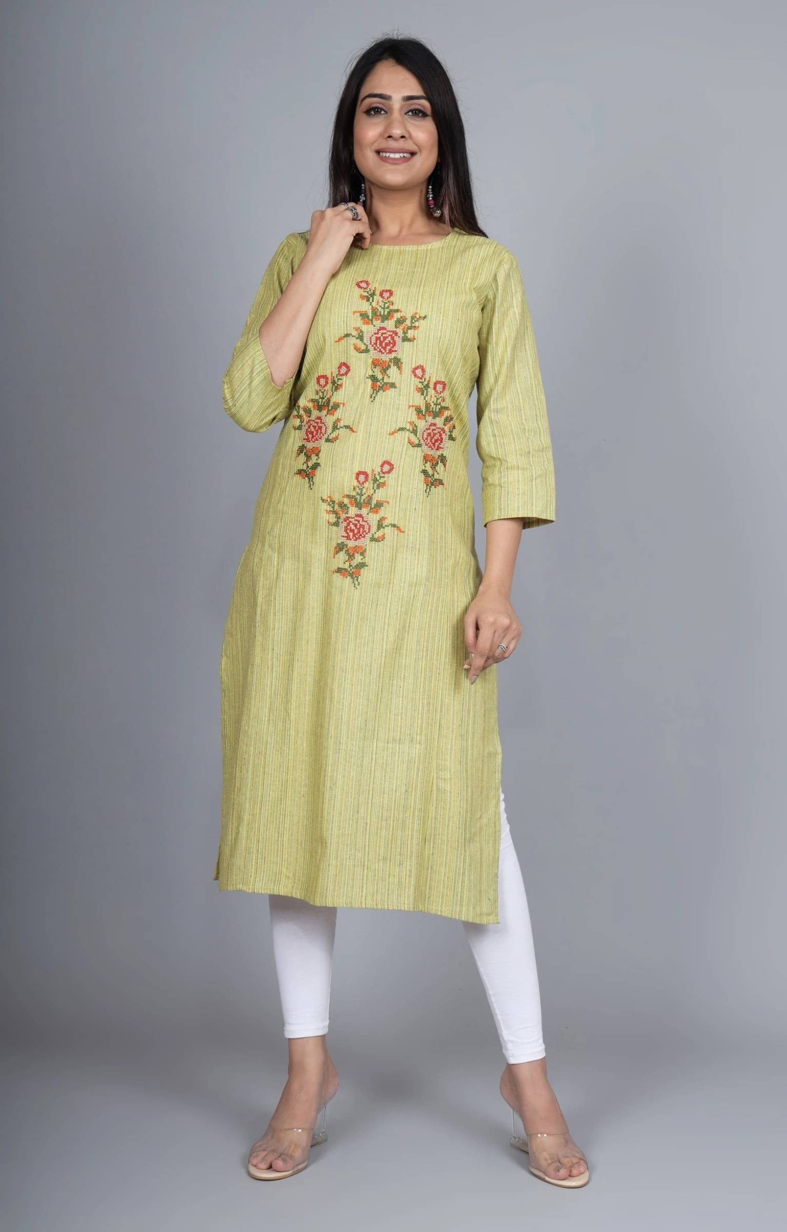 jain creation Women's Cotton Embroidered Straight Kurti - ( Yellow )     			jain creation Women's Cotton Embroidered Straight Kurti - ( Yellow )