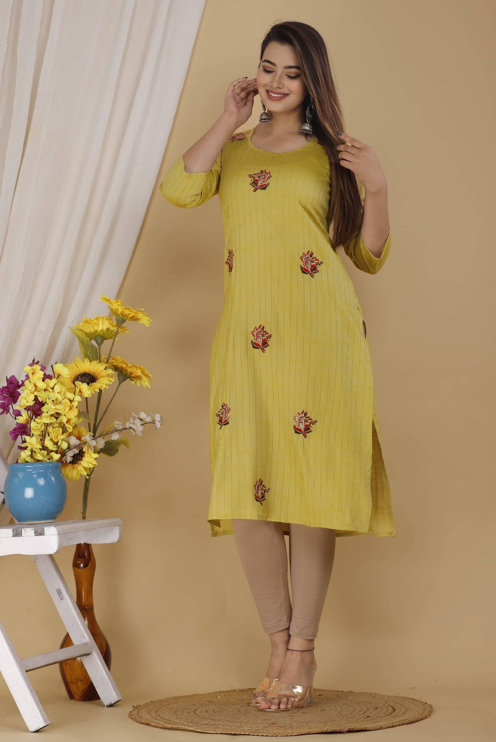 jain creation Women's Cotton Silk Embroidered A-line Kurti - ( Multicolor ) jain creation Women's Cotton Silk Embroidered A-line Kurti - ( Multicolor )