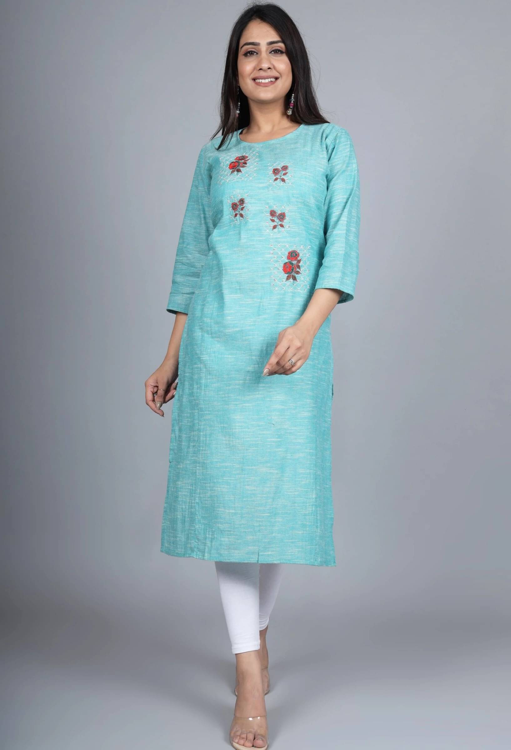 jain creation Women's Cotton Embroidered Straight Kurti - ( Multicolor ) jain creation Women's Cotton Embroidered Straight Kurti - ( Multicolor )