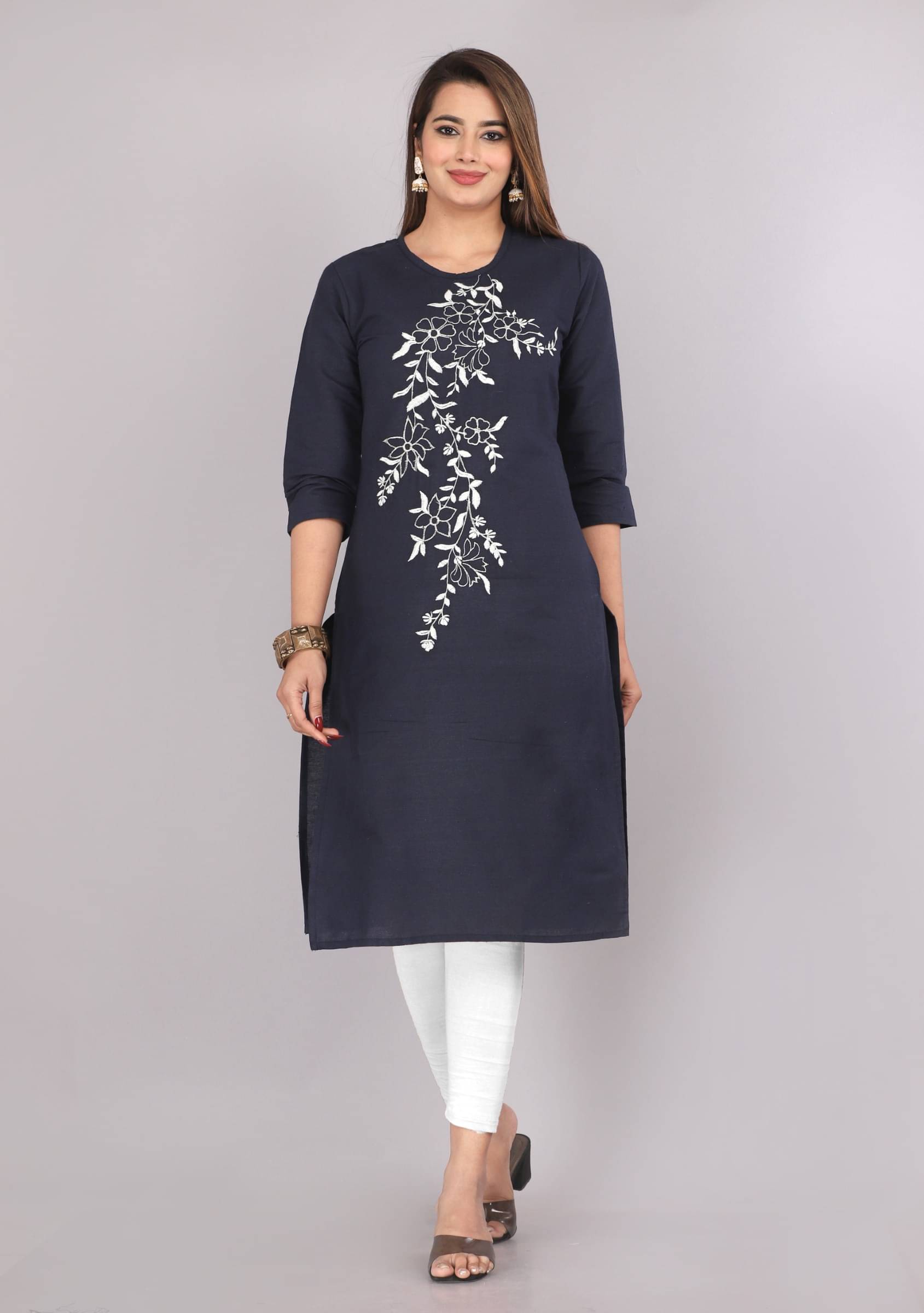     			jain creation Women's Cotton Embroidered Straight Kurti - ( Multicolor )