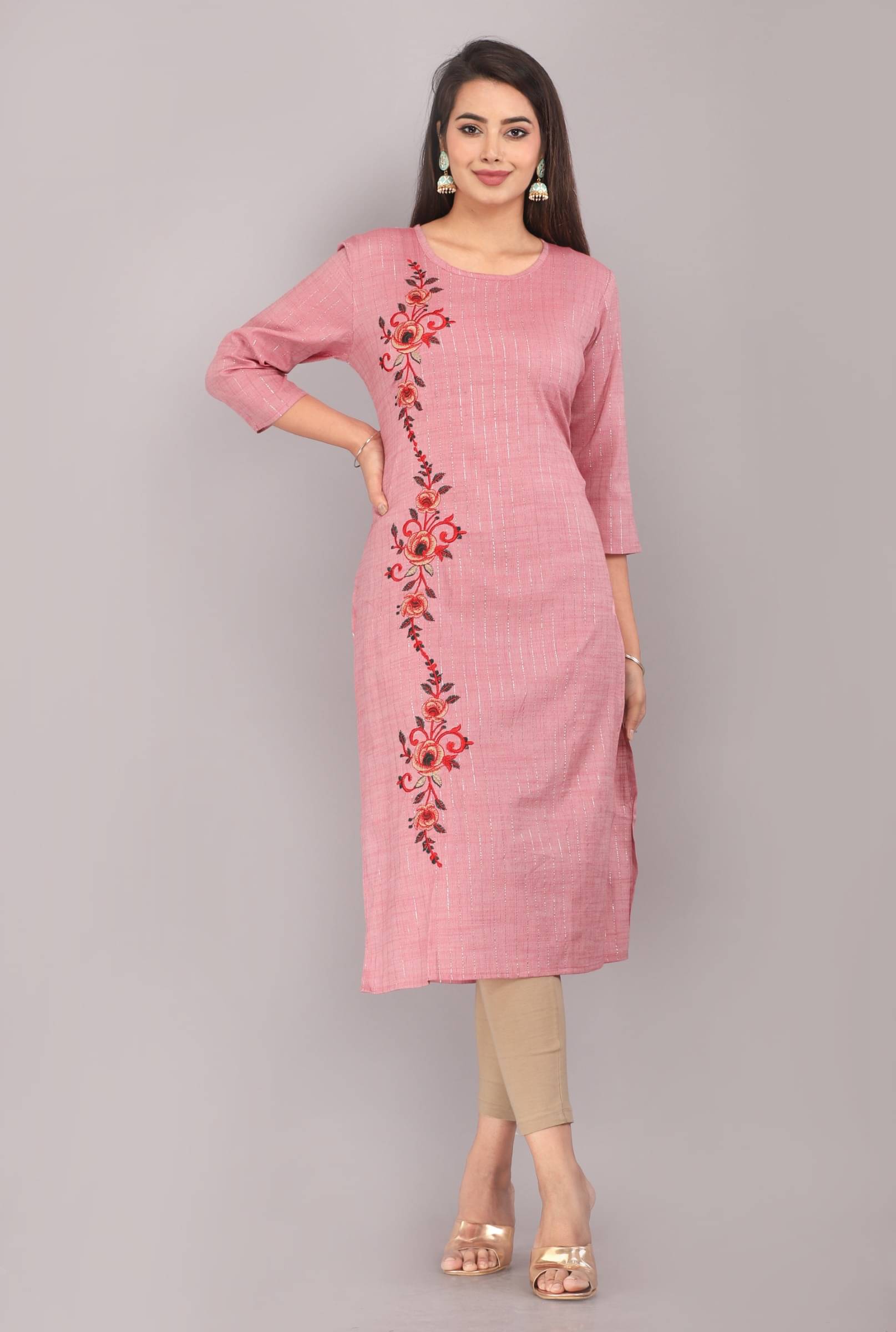 jain creation Women's Cotton Blend Solid Straight Kurti - ( Pink ) jain creation Women's Cotton Blend Solid Straight Kurti - ( Pink )