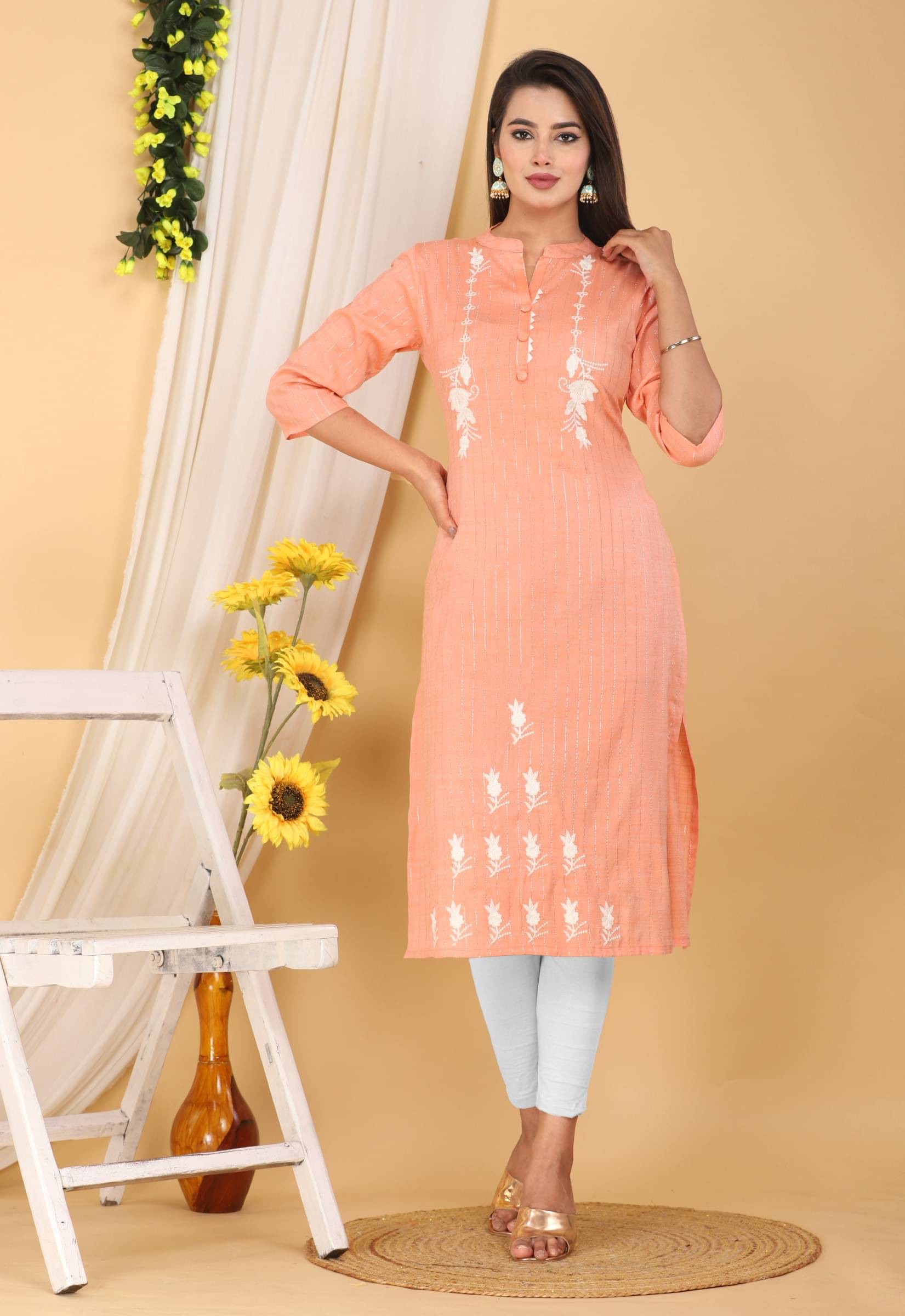 jain creation Women's Cotton Solid Straight Kurti - ( Orange ) jain creation Women's Cotton Solid Straight Kurti - ( Orange )